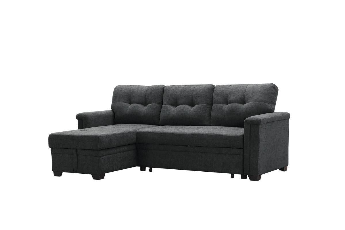 Ashlyn Dark Gray Woven Fabric Sleeper Sectional Sofa Chaise with USB Charger and Tablet Pocket