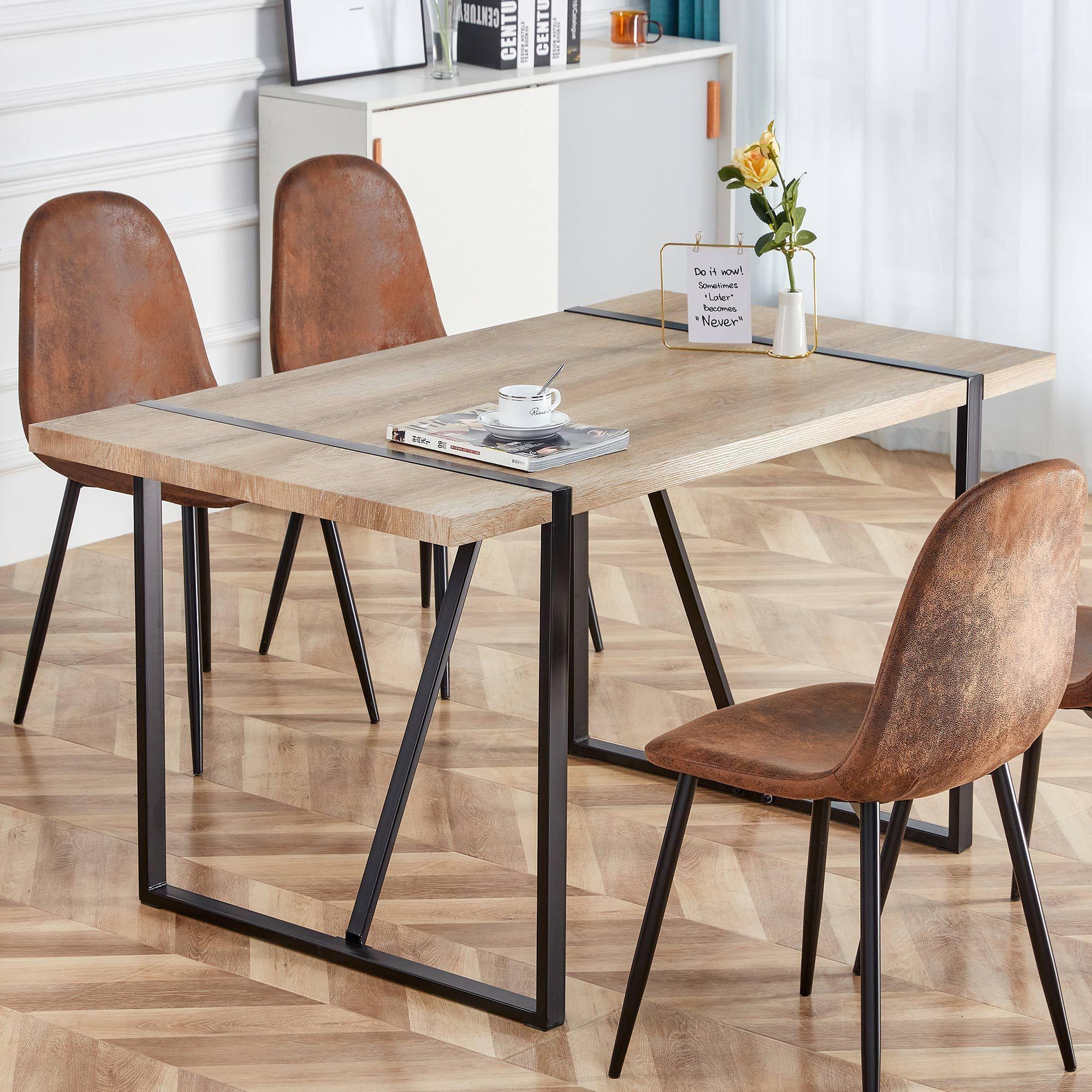 Rustic Industrial Rectangular Wood Dining Table For 4-6 Person, With 1.5" Thick Engineered Wood Tabletop and Black Metal Legs,Desk For Kitchen Dining Living Room, 55.1" W x 31.4" D x 29.9" H