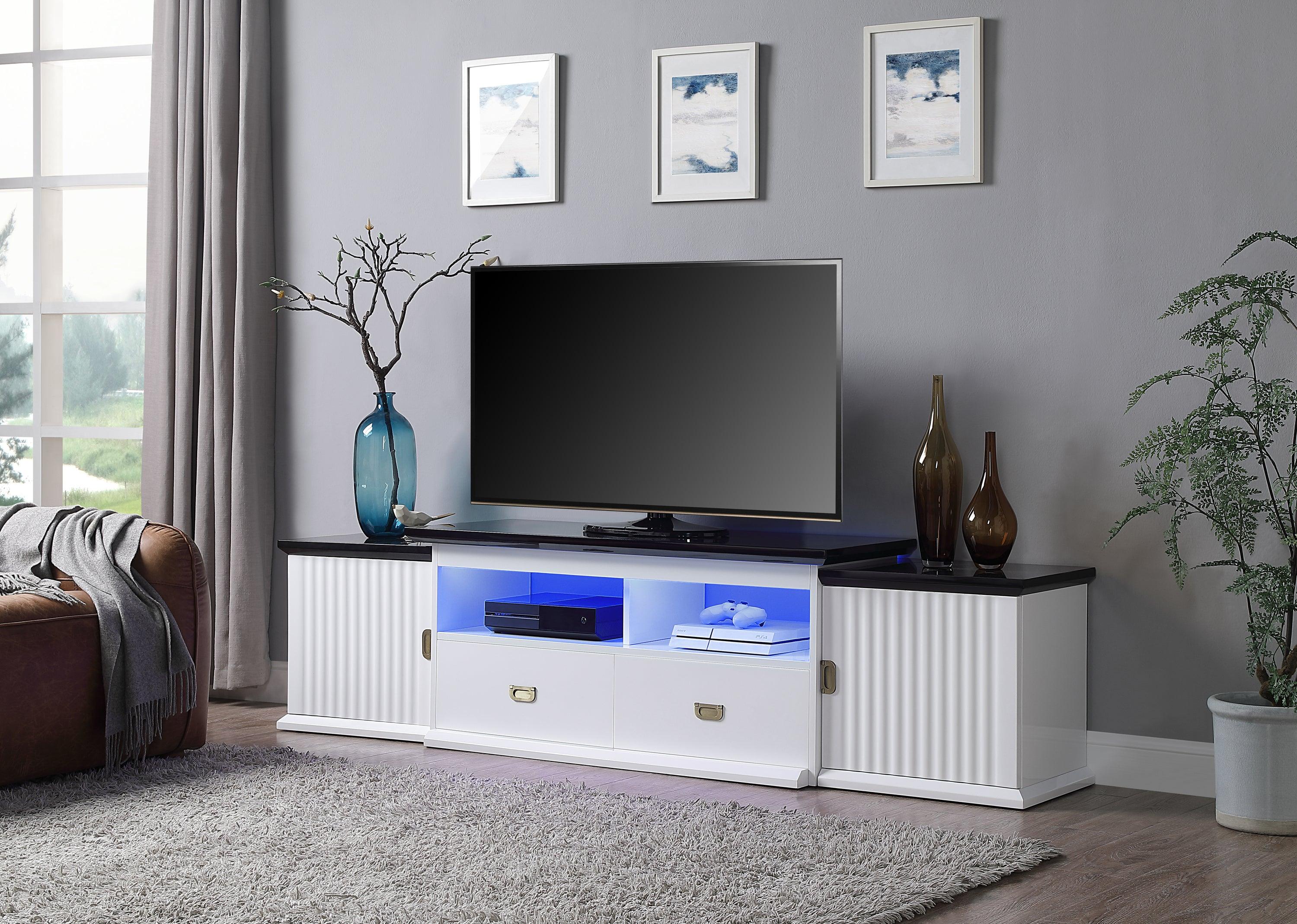 ACME Barend TV Stand w/LED, White & Black High Gloss Finish LV00999 image