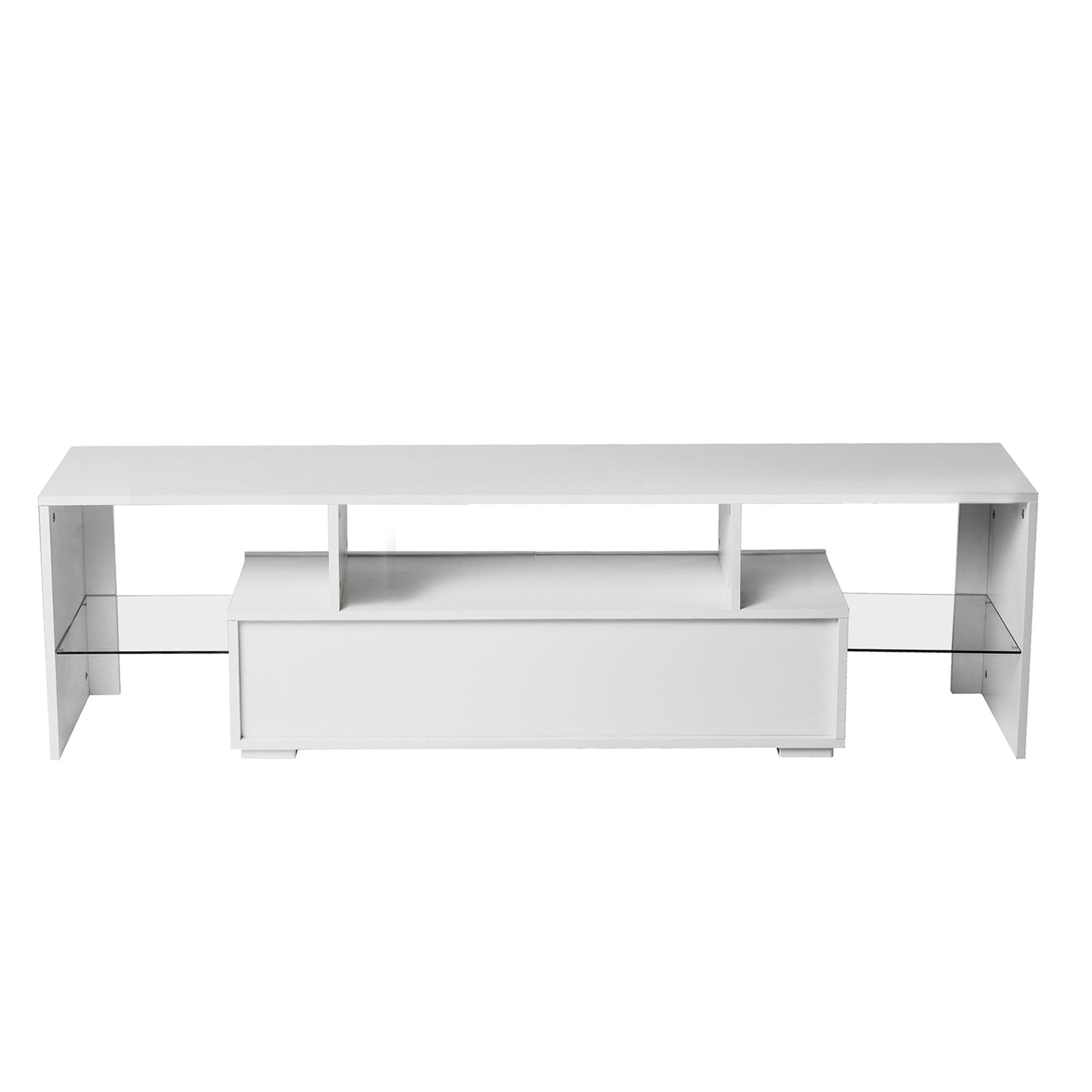 White morden TV Stand with LED Lights,high glossy front TV Cabinet,can be assembled in Lounge Room, Living Room or Bedroom,color:WHITE