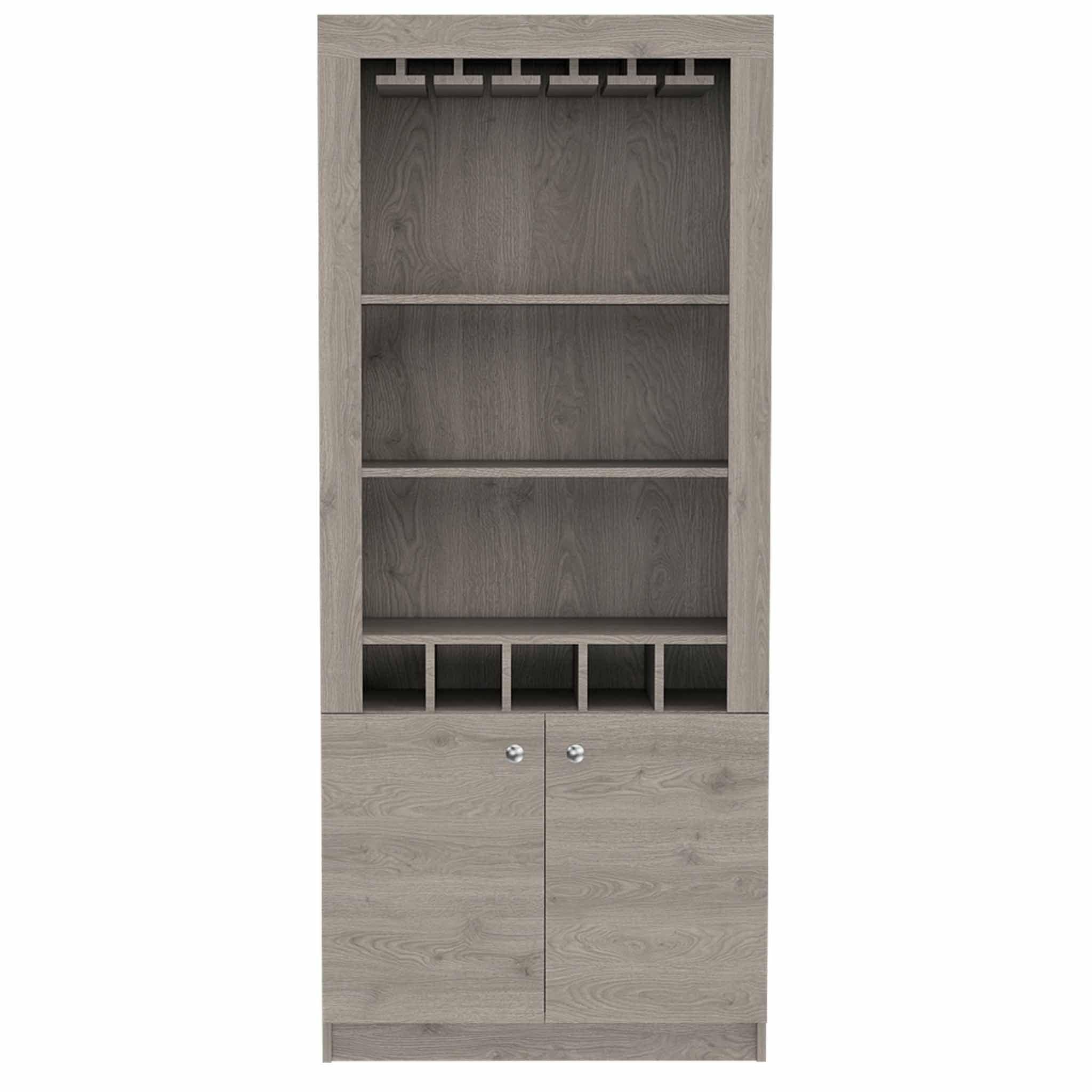 Plympton 3-Shelf Rectangle 5-Bottle Bar Cabinet  Light Gray