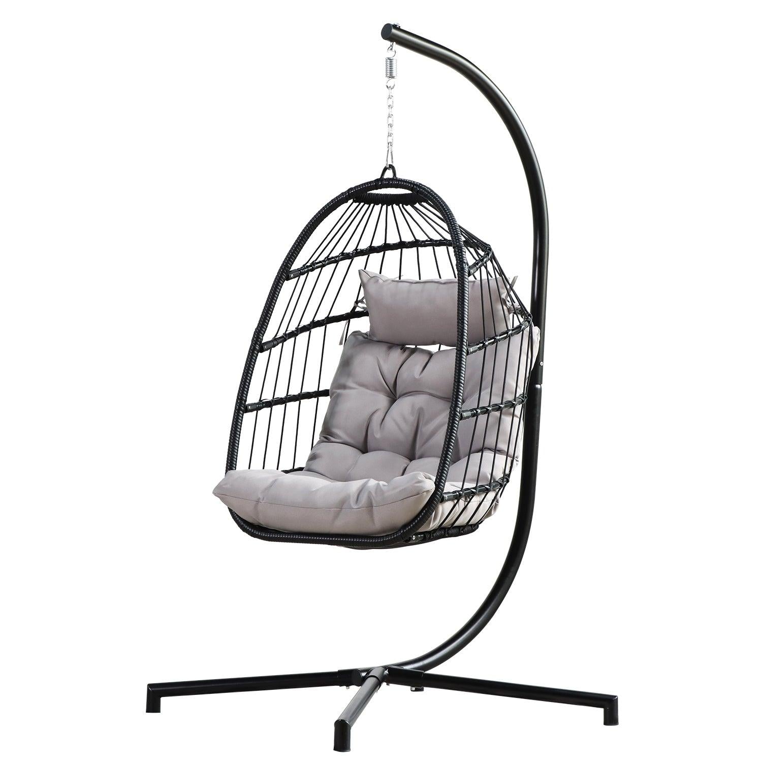 Indoor Outdoor Patio Hanging Egg Chair Wicker Swing Hammock Chair with Stand