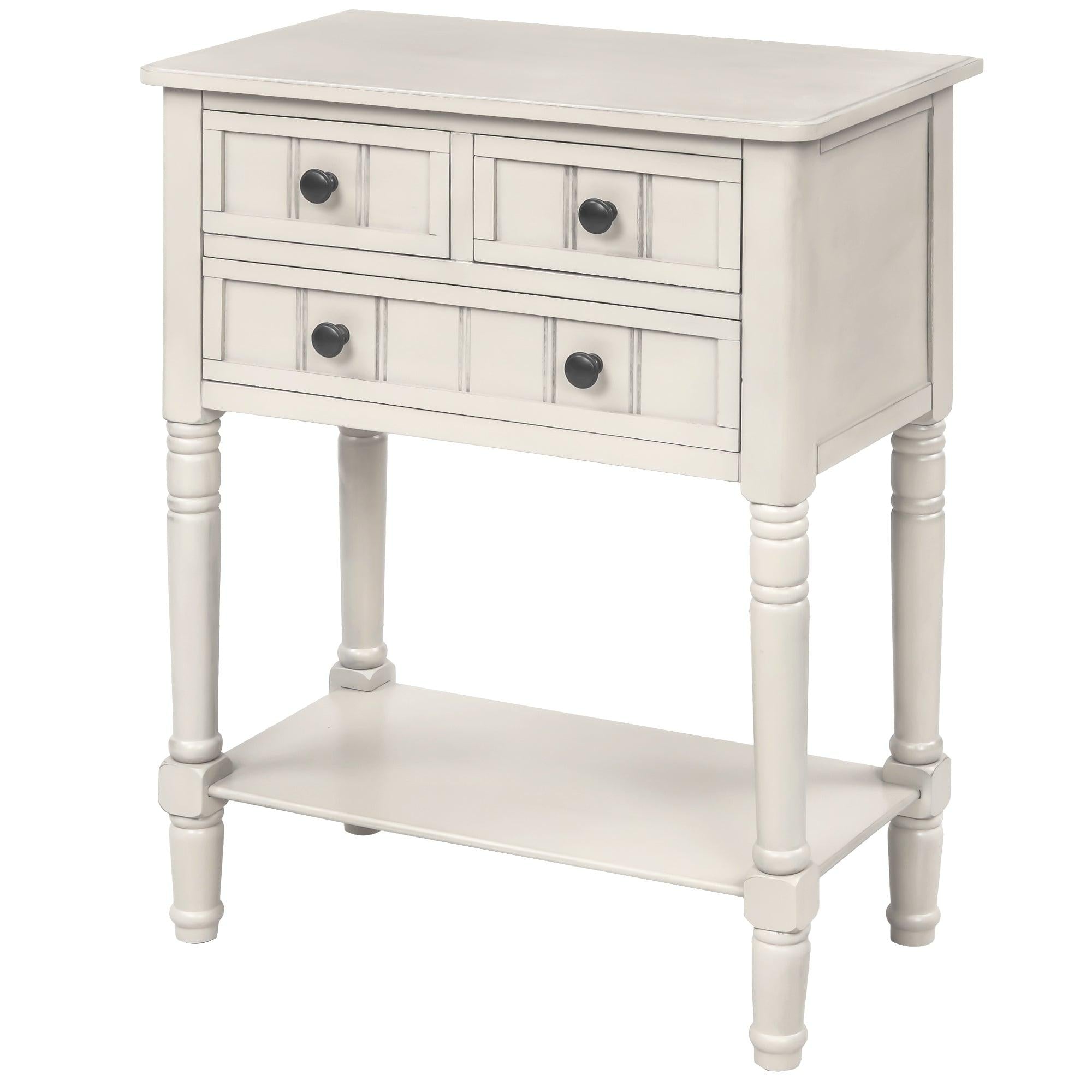 Narrow Console Table, Slim Sofa Table with ThreeStorage Drawers and Bottom Shelf (Ivory White)