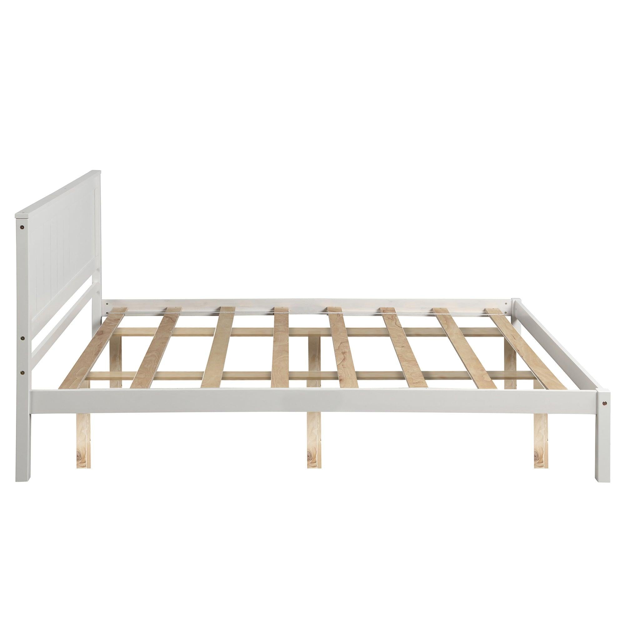 Platform Bed Frame with Headboard , Wood Slat Support , No Box Spring Needed ,Queen,White