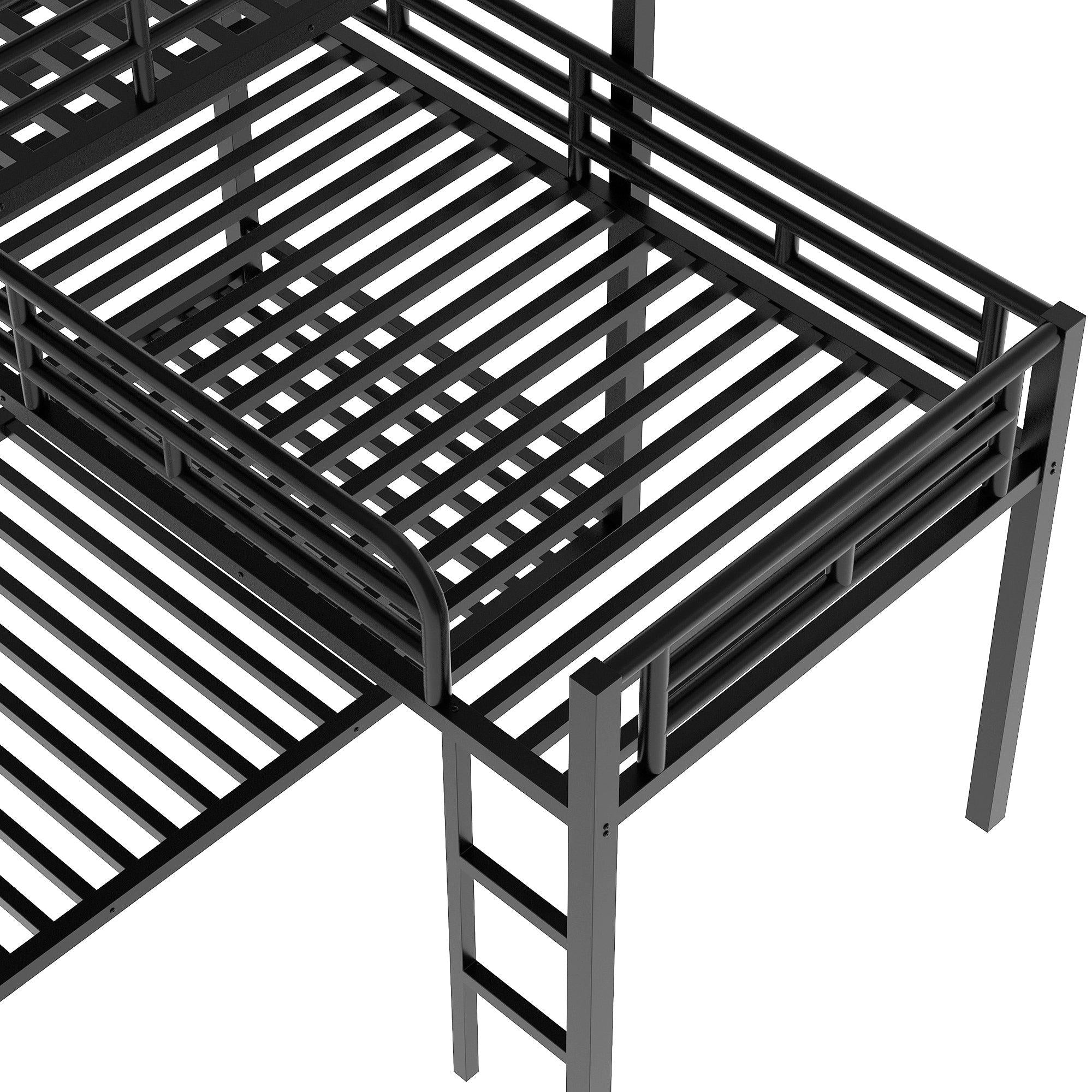 L-shaped Metal Triple Twin Size Bunk Bed, Black