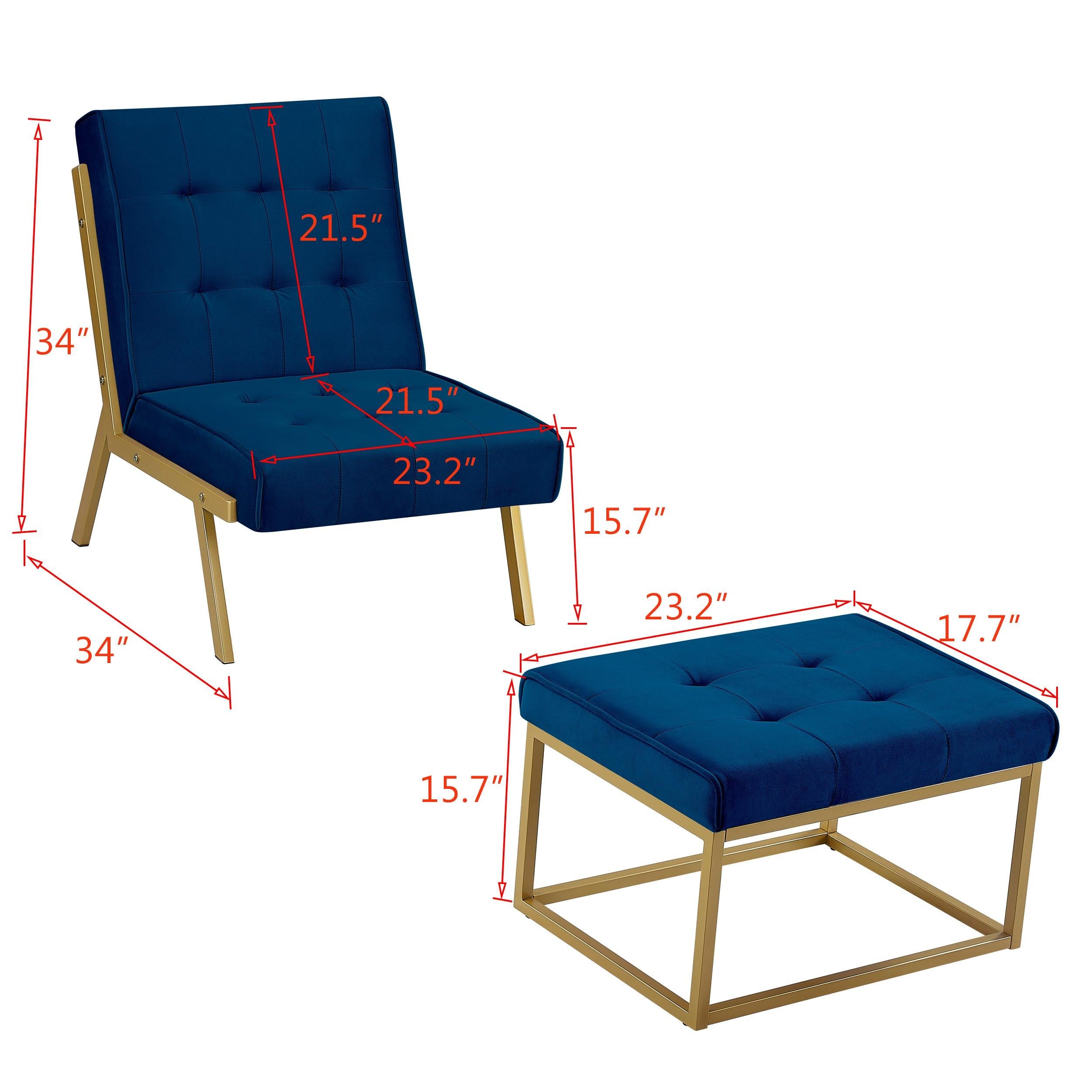 Gold Metal Frame Velvet Upholstery Chair with Ottoman(Navy Blue)