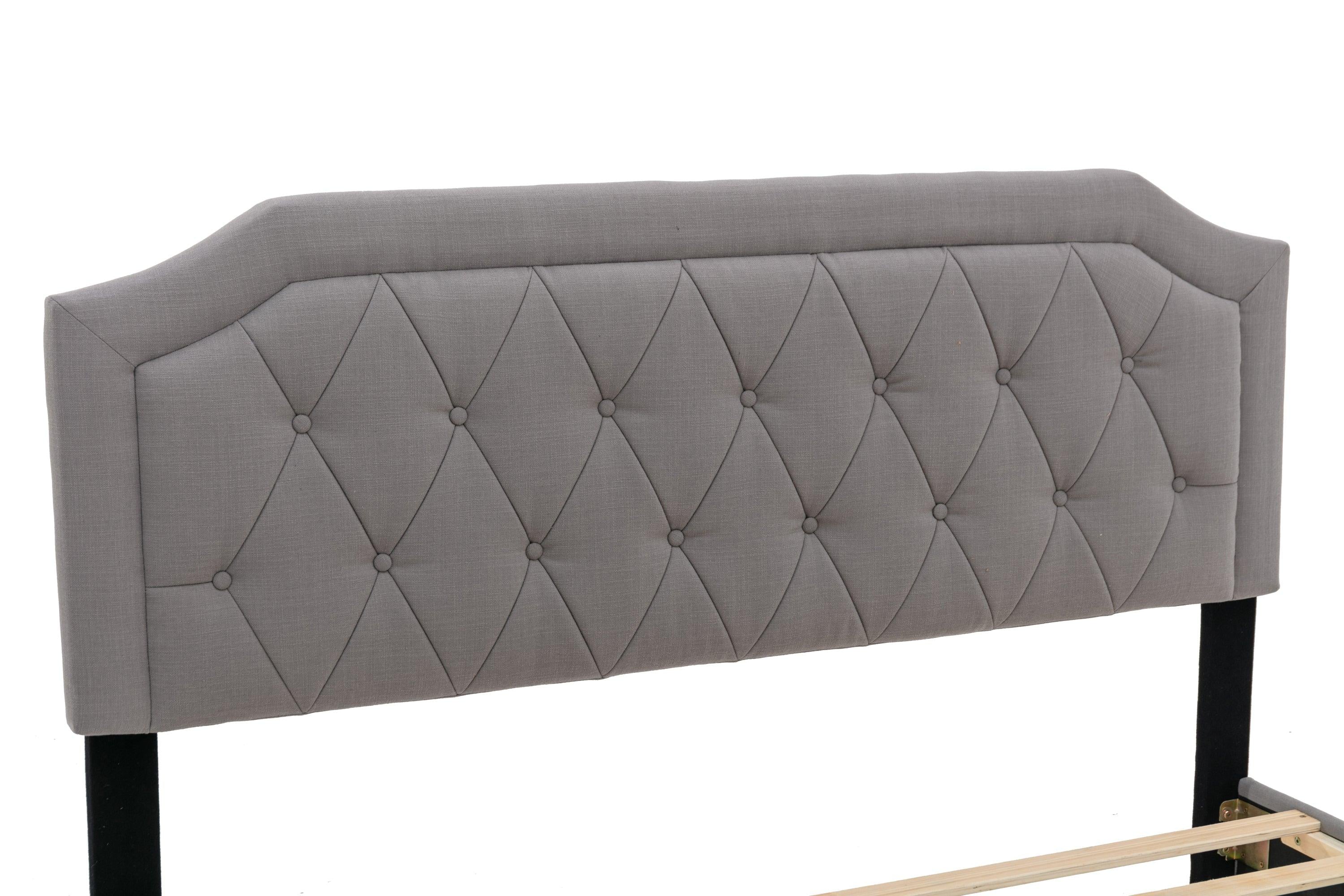 Modern Linene Grey Curved Upholstered Bed (Queen)