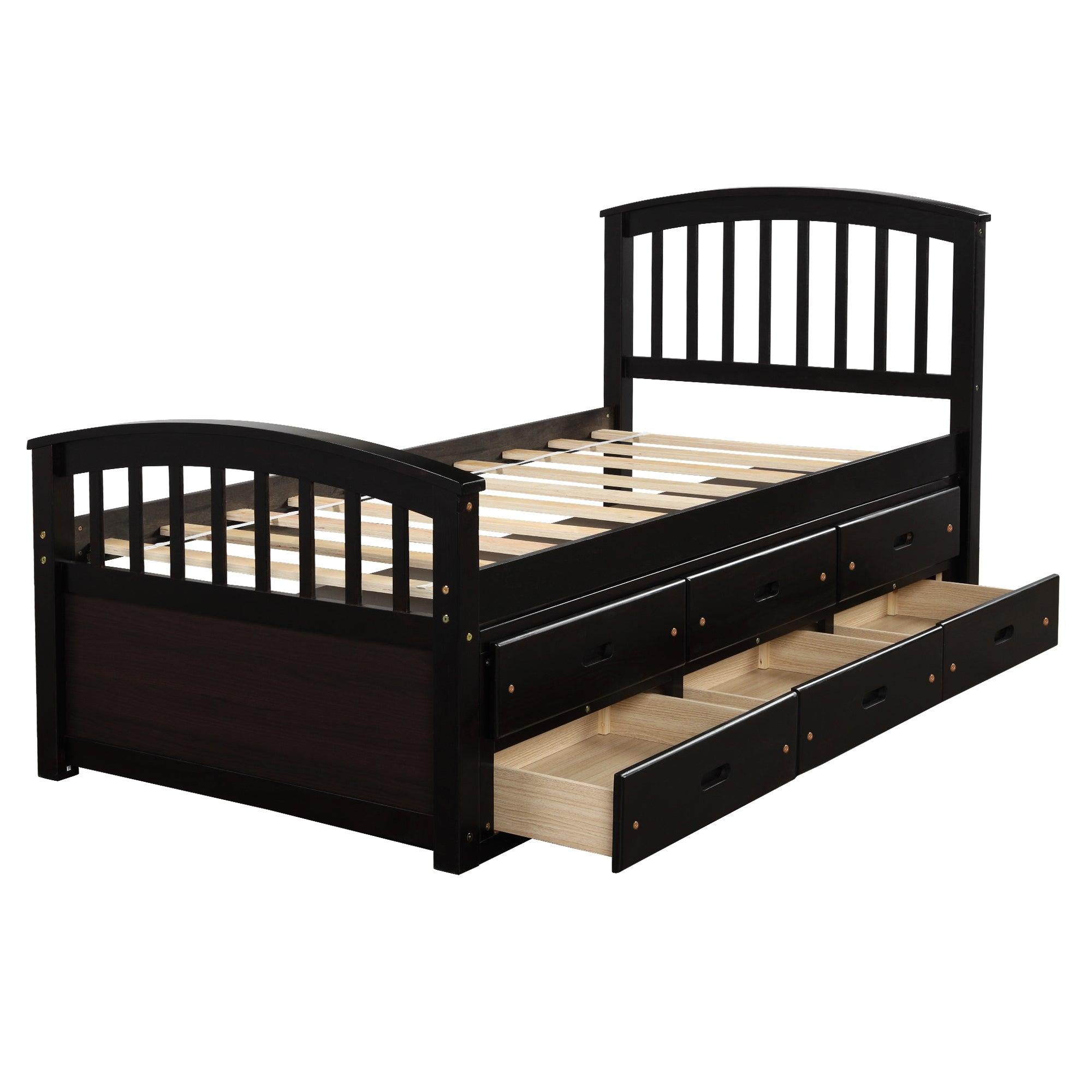 Twin Size PlatformStorage Bed Solid Wood Bed with 6 Drawers