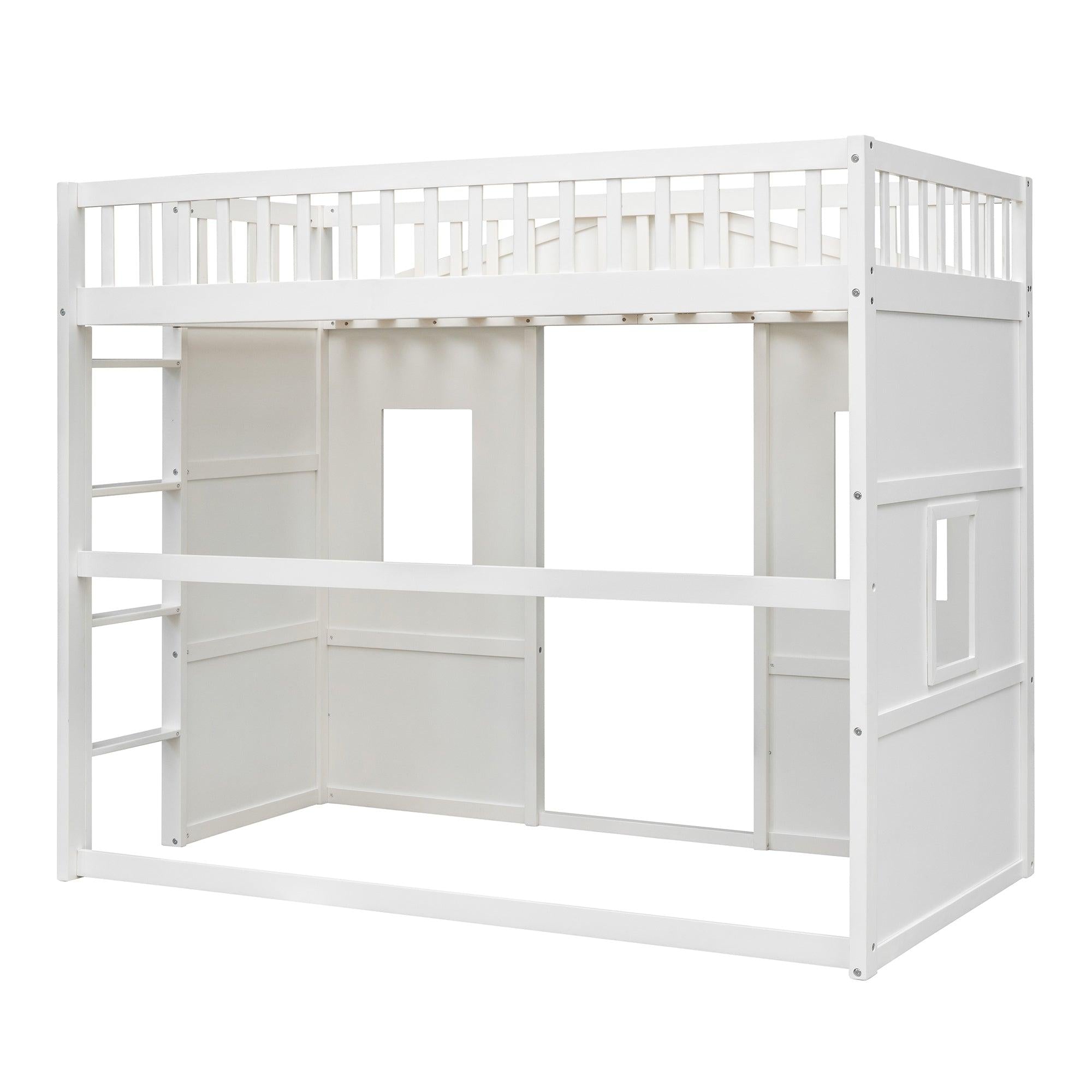 Twin Size House Loft Bed With Ladder-White