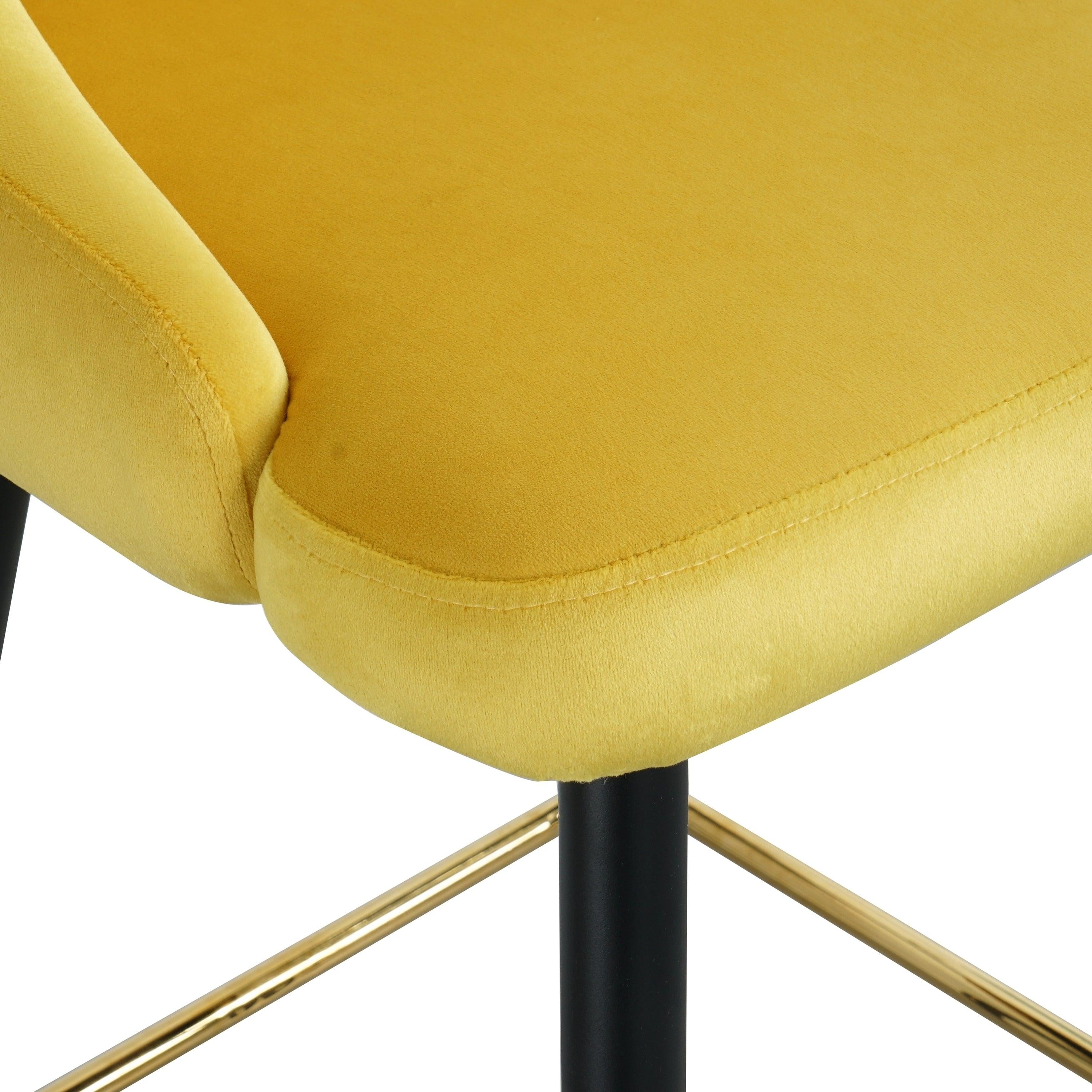 LuxuryModern Yellow Velvet Upholstered High Bar Stool Chair With Gold Legs(set of 2)