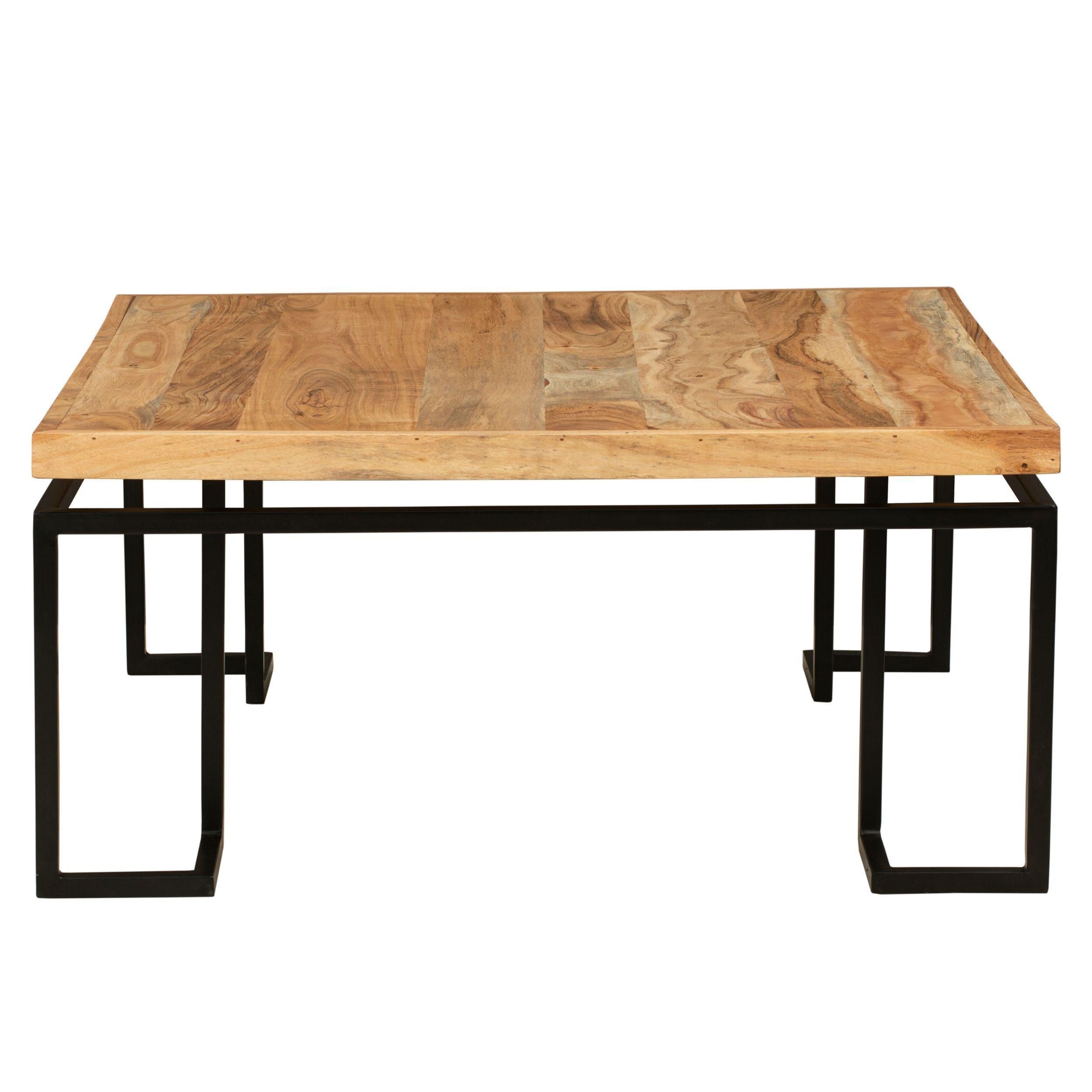 Square Coffee Table with Wooden Top and Geometric Frame, Brown and Black