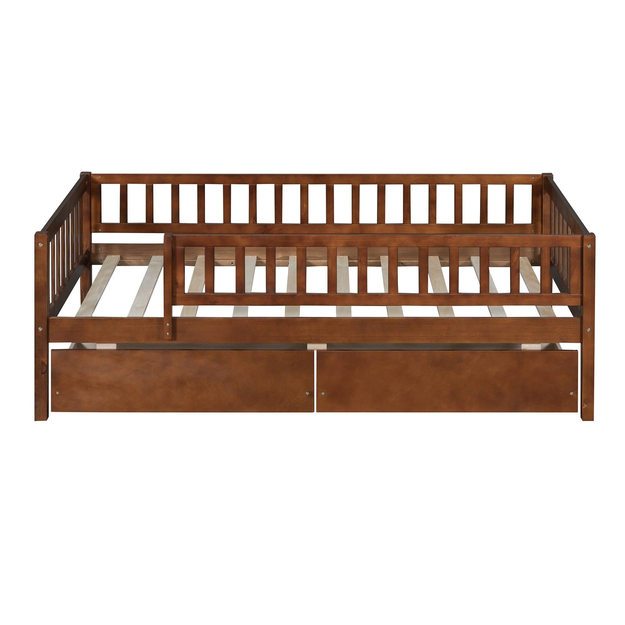 Twin Size Daybed Wood Bed with Two Drawers, Walnut