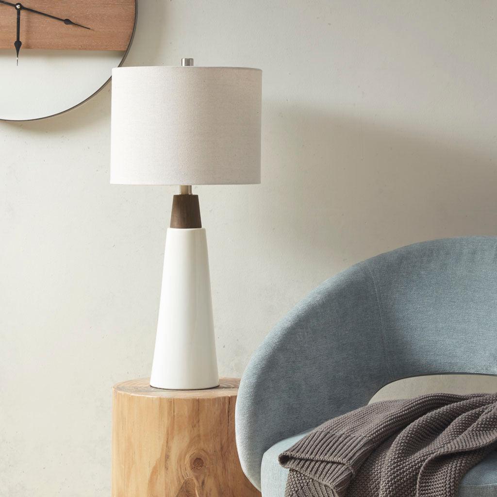 Tristan Triangular Ceramic and Wood Table Lamp image