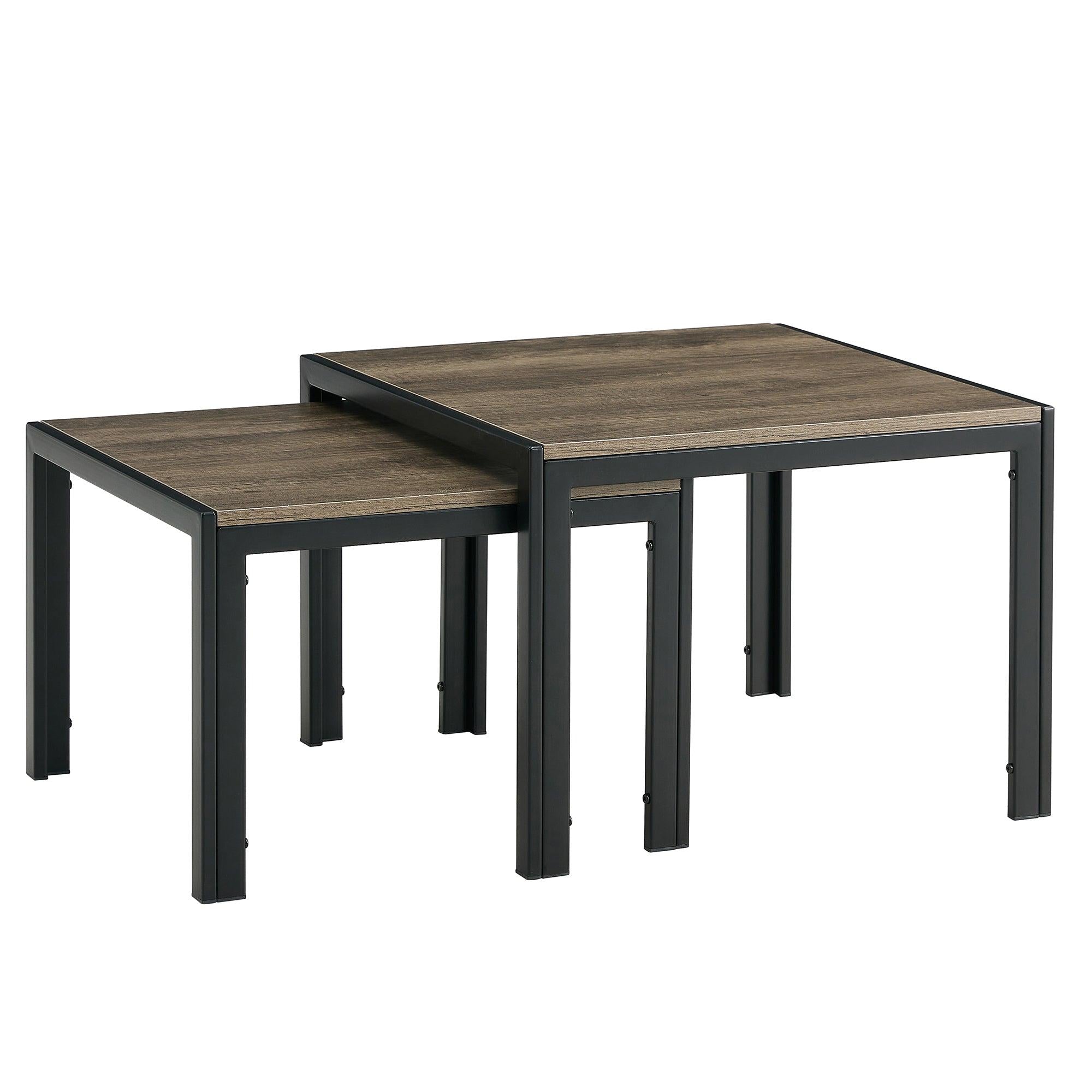 Nesting Coffee Table Set of 2, SquareModern Stacking Table with Wood Finish for Living Room, Oak Grey