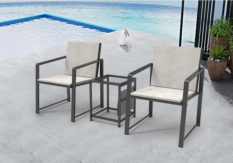 Outdoor Patio Furniture 3 pieces Set Garden Armchair Coffee Side Table,Black Frame,Modern Design