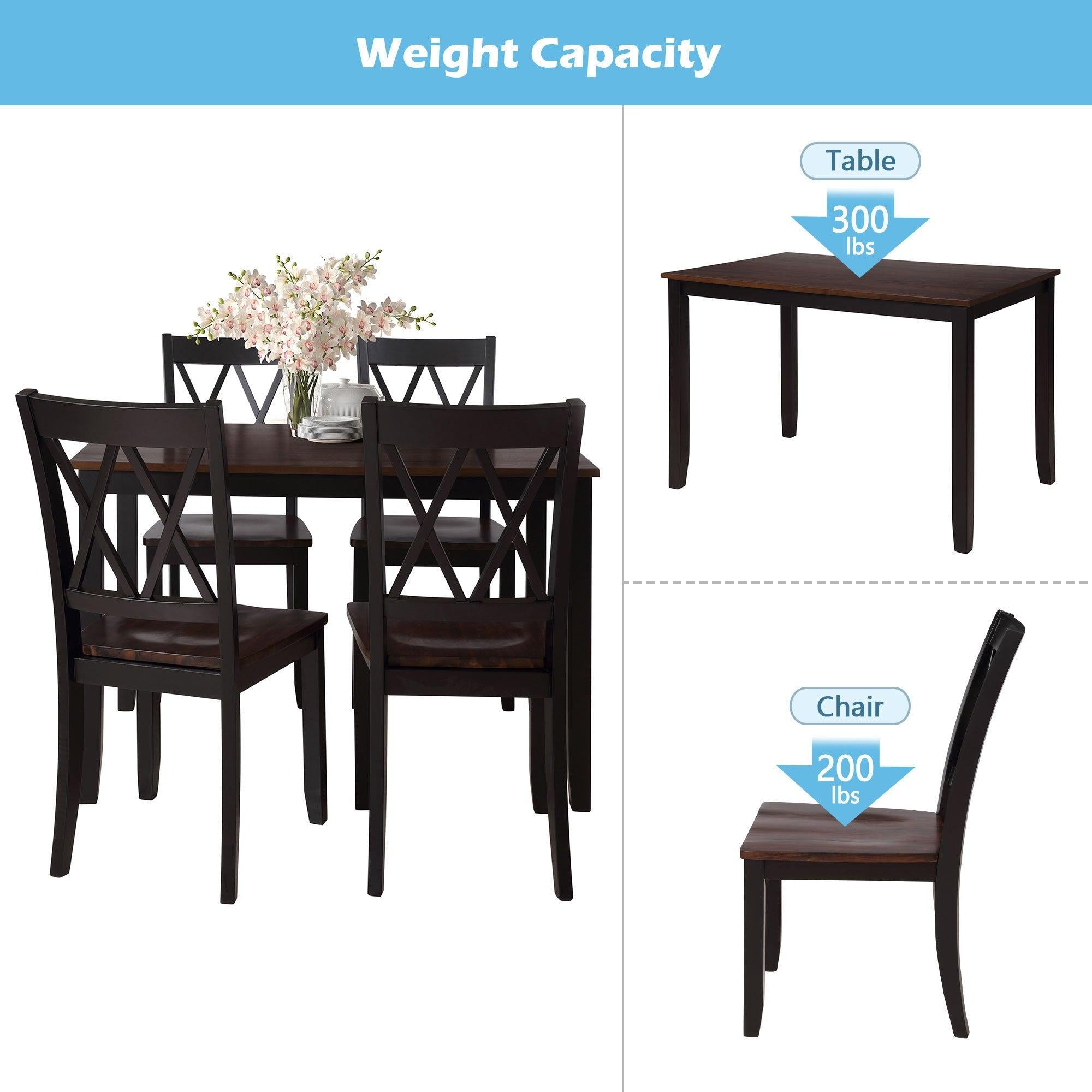 5-Piece Dining Table Set Home Kitchen Table and Chairs Wood Dining Set (Black+Cherry)