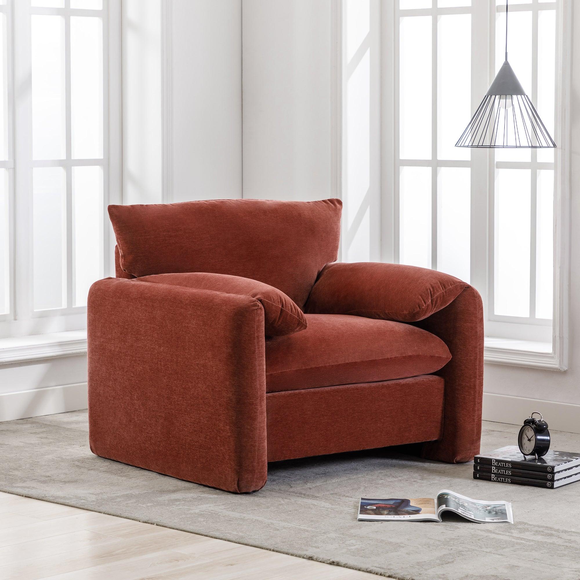 Modern Style Chenille Oversized Armchair Accent Chair Single Sofa Lounge Chair 38.6''W for Living Room, Bedroom, Claret Red