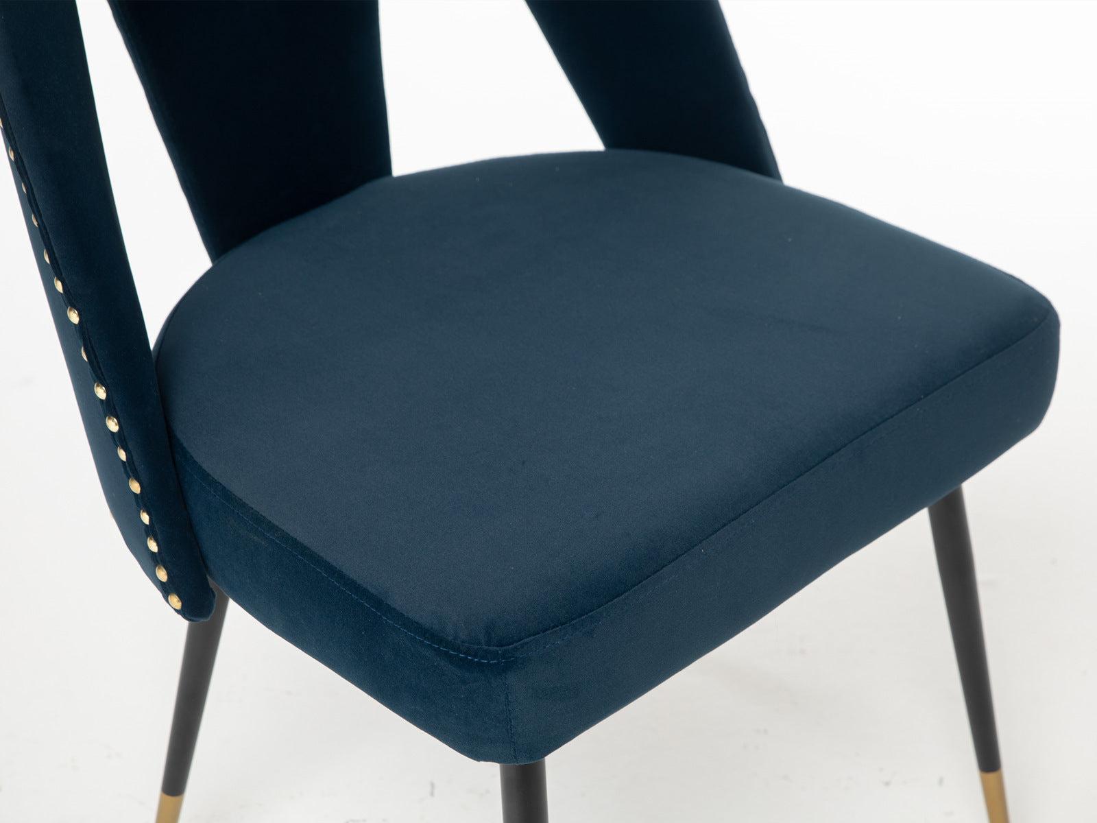 Akoya CollectionModern | Contemporary Velvet Upholstered Dining Chair with Nailheads and Gold Tipped Black Metal Legs,Blue,Set of 2