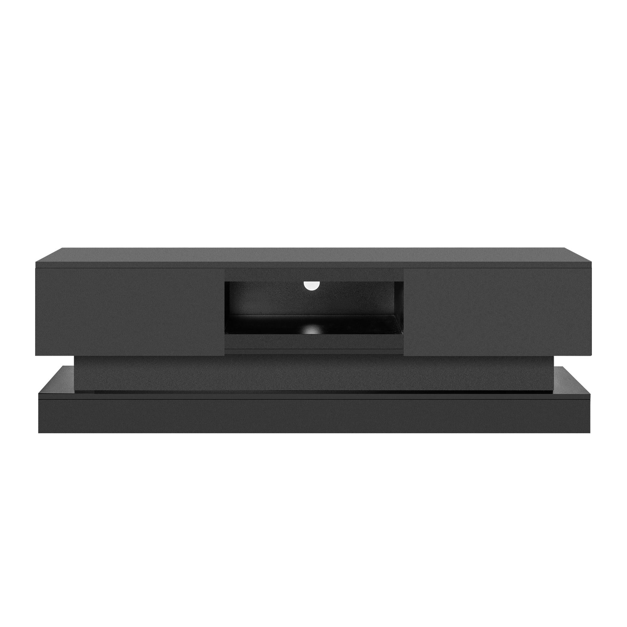 63inch BLACK morden TV Stand with LED Lights,high glossy front TV Cabinet,can be assembled in Lounge Room, Living Room or Bedroom,color:BLACK