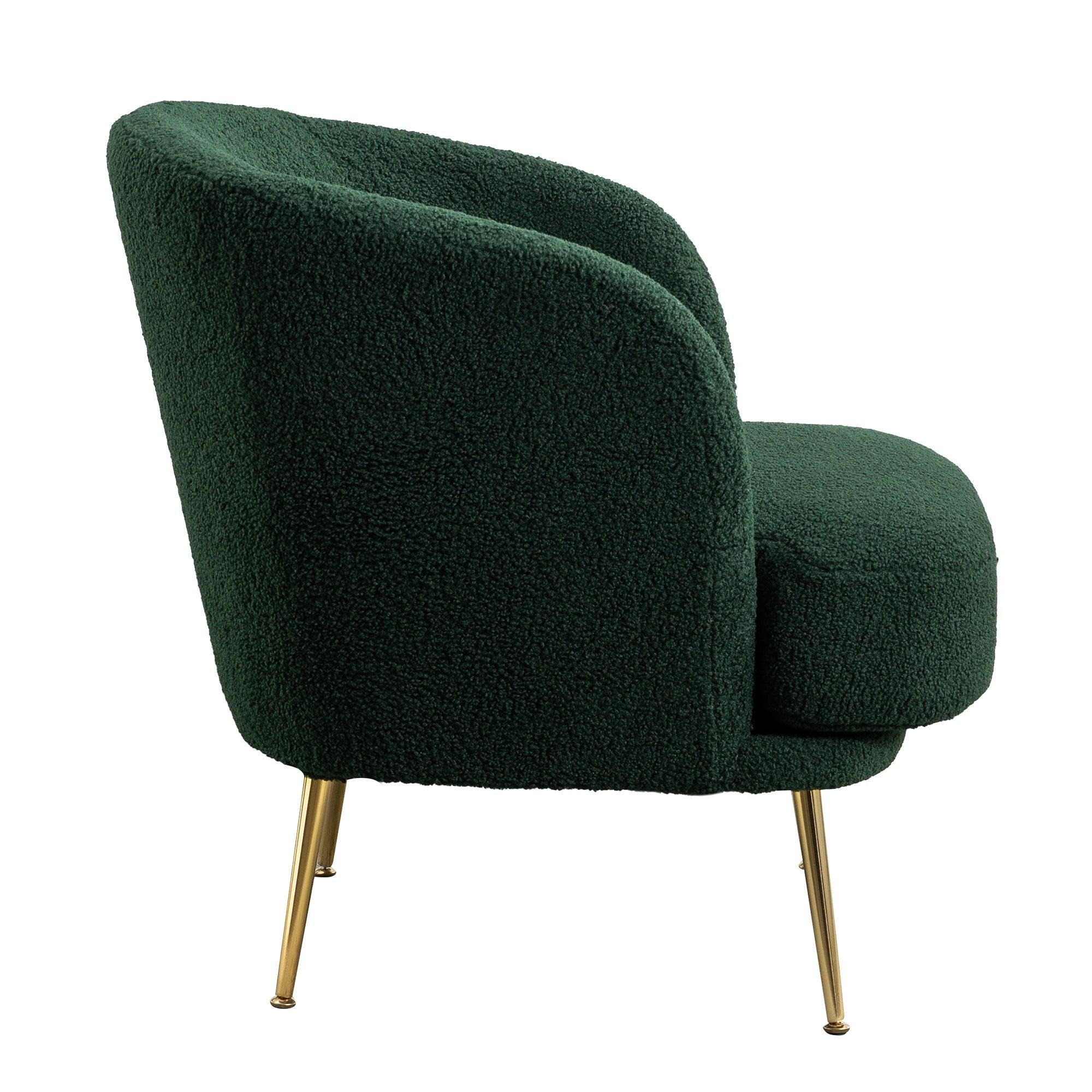 30.32"W Accent Chair Upholstered Curved Backrest Reading Chair Single Sofa Leisure Club Chair with Golden Adjustable Legs For Living Room Bedroom Dorm Room (Green Boucle)