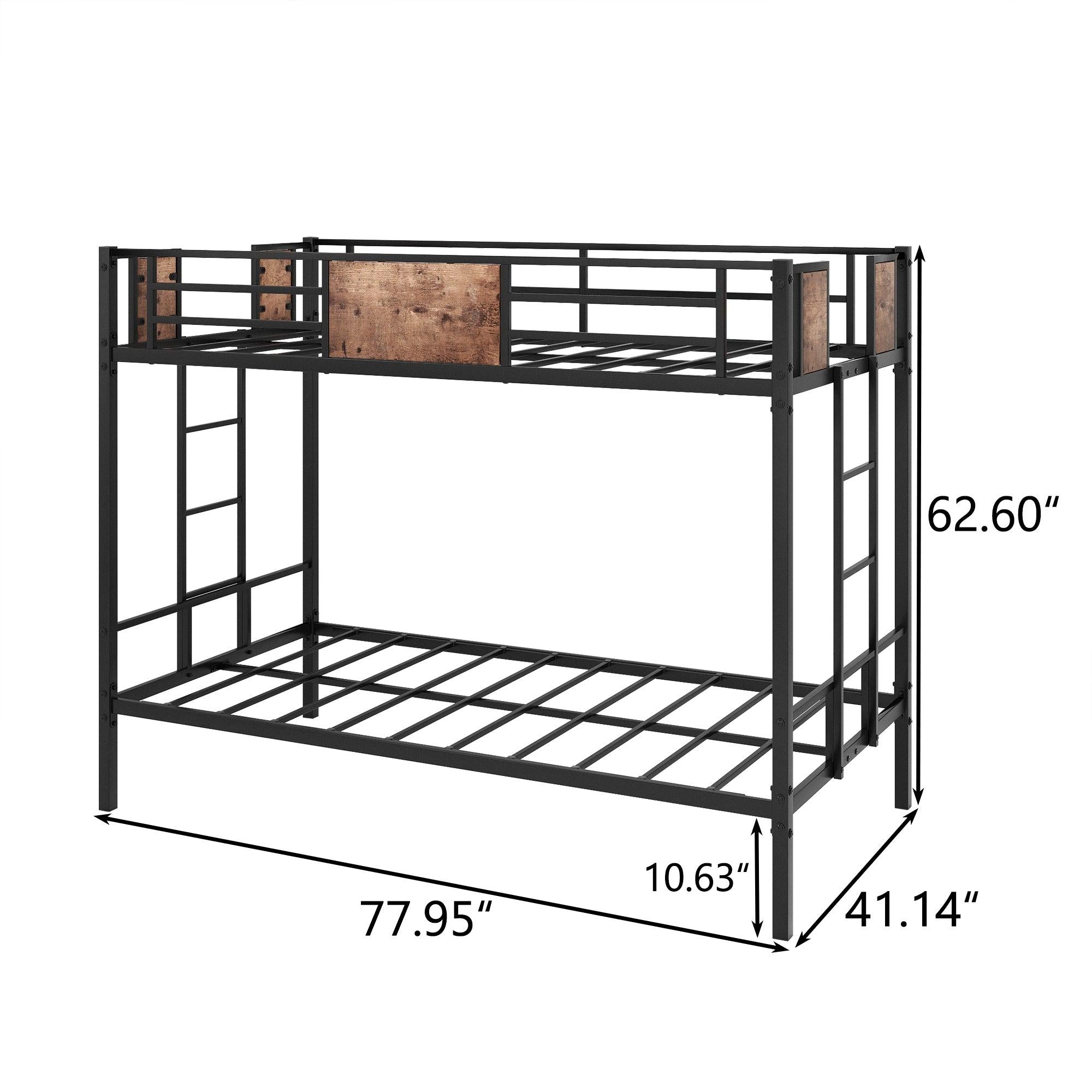 Bunk Bed Twin Over Twin Size Metal Bunk Bed with Ladder and Full-Length Guardrail, Metal Bunk Bed,Storage Space, No Box Spring Needed, Noise Free, Black