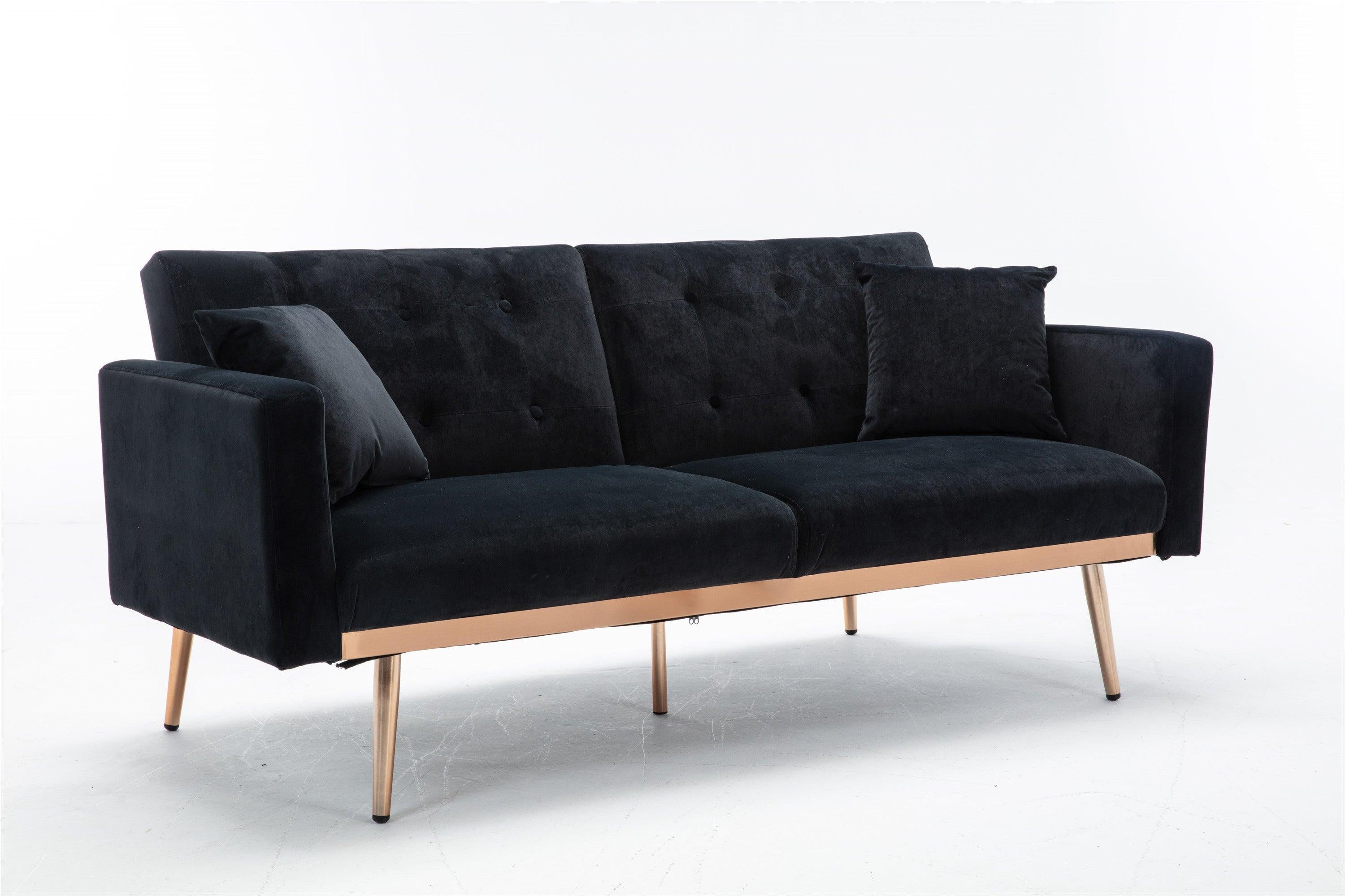 Velvet  Sofa , Accent sofa .loveseat sofa with rose gold metal feet  and  Black  Velvet