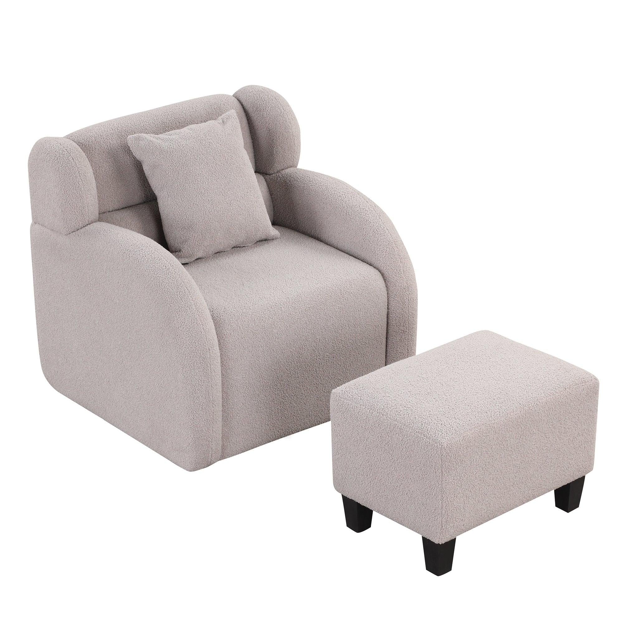 Swivel Accent Chair with Ottoman, Teddy Short Plush Particle Velvet Armchair,360 Degree Swivel Barrel Chair with footstool for Living Room, Hotel, Bedroom, Office, Lounge,Grey image