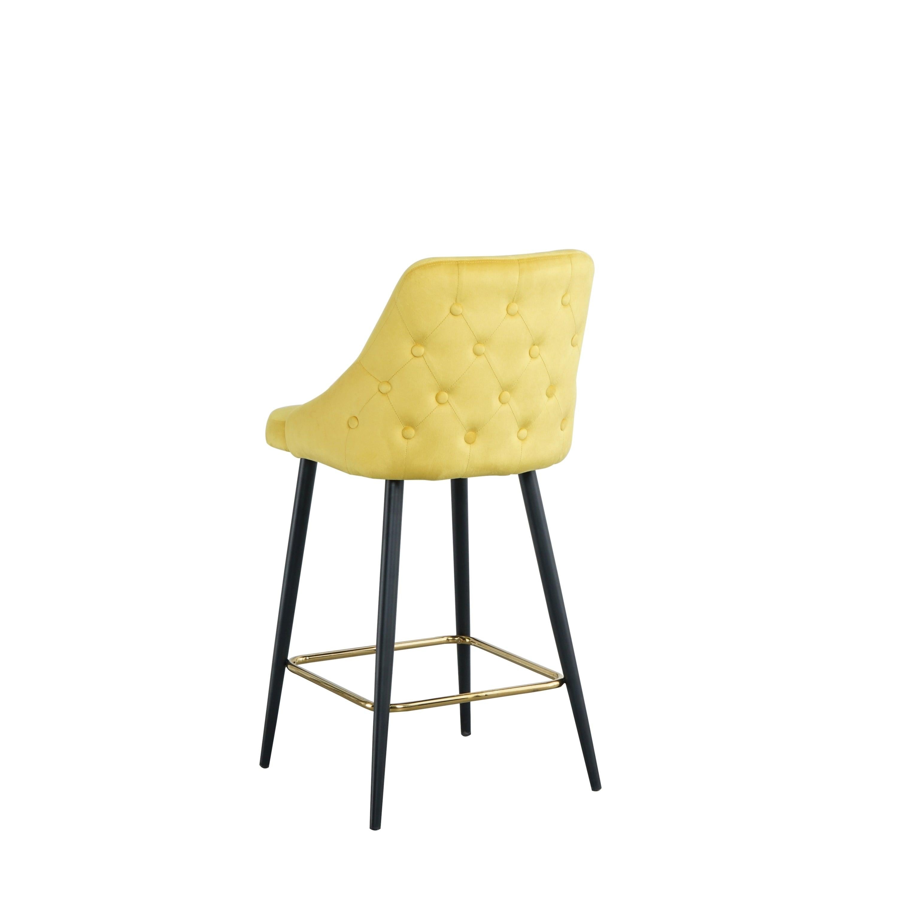 LuxuryModern Yellow Velvet Upholstered High Bar Stool Chair With Gold Legs(set of 2)