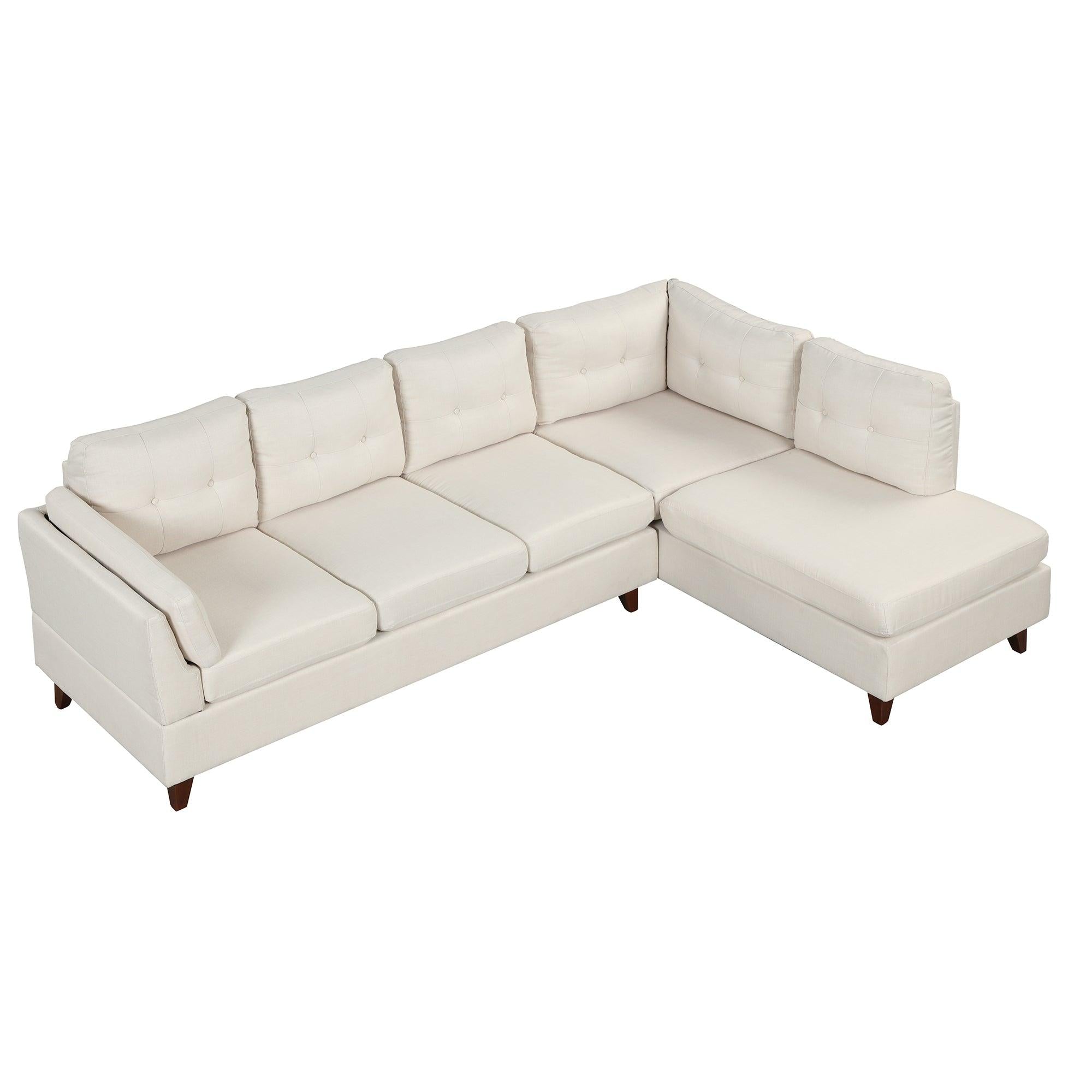 97.2"Modern Linen Fabric Sofa, L-Shape Couch with Chaise Lounge,Sectional Sofa with one Lumbar Pad,Beige