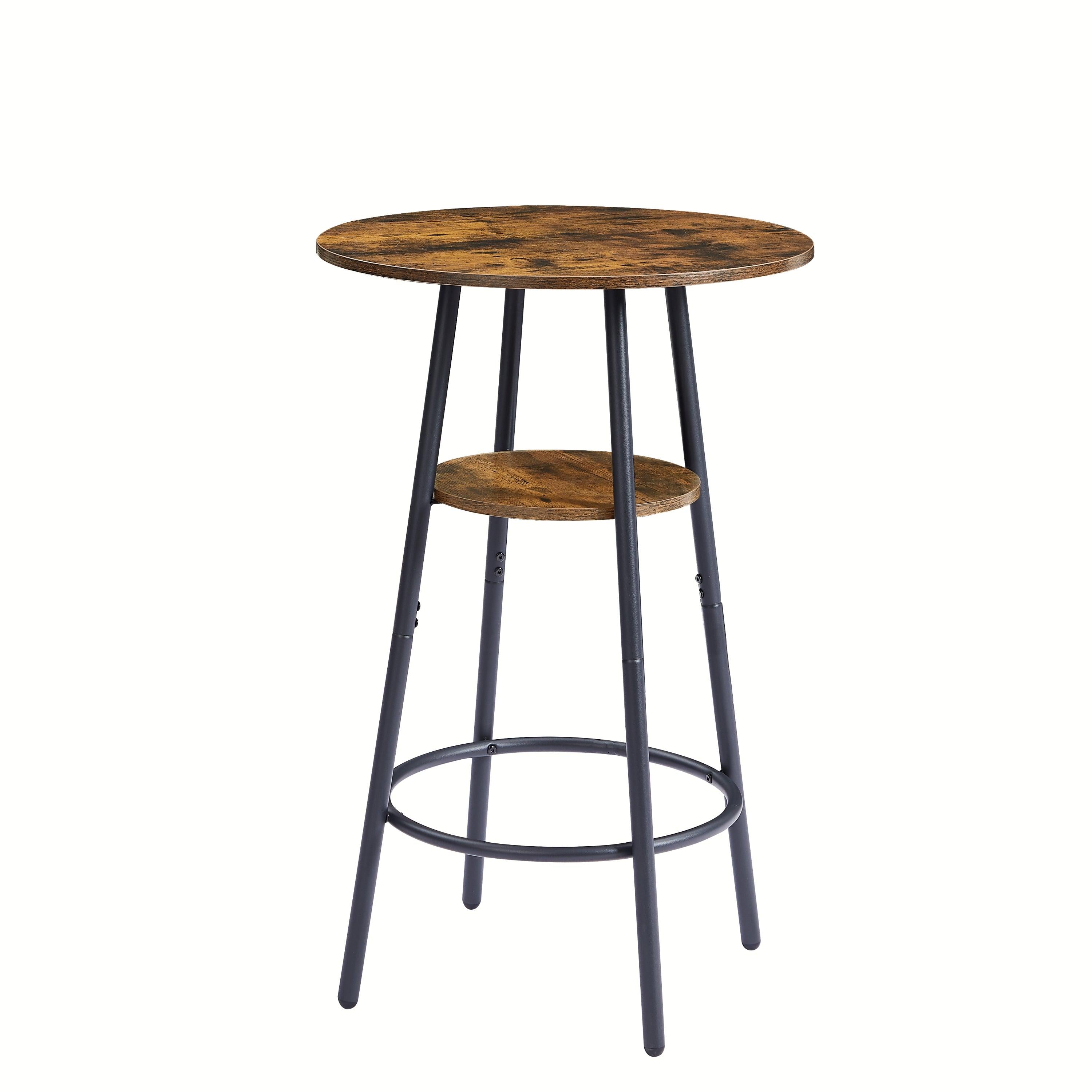 double -layer round bar table set 3PC breakfast table, including 2 back stools with back(Rustic Brown,23.62’’w x 23.62’’d x 35.43’’h)