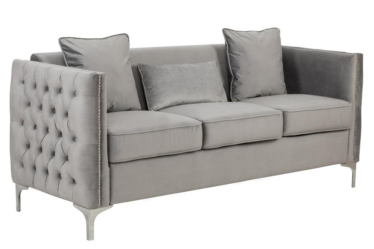 Bayberry Gray Velvet Sofa Loveseat Chair Living Room Set