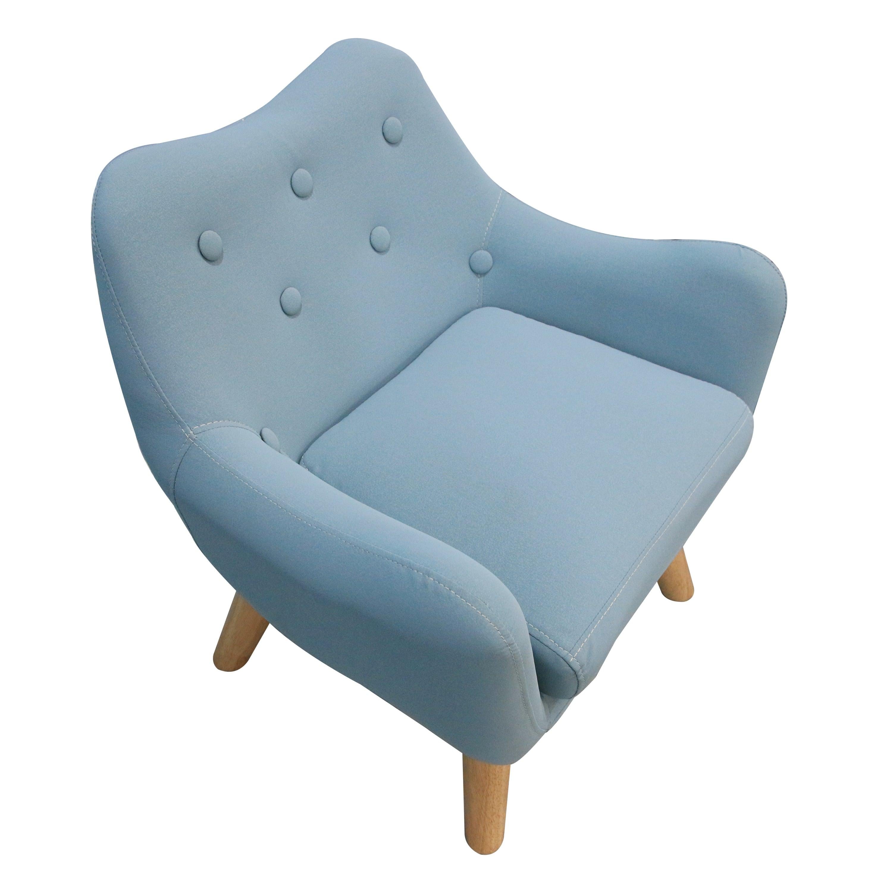 Microfibres fabric upholstered child accent armchair with wooden legs, kids sofa