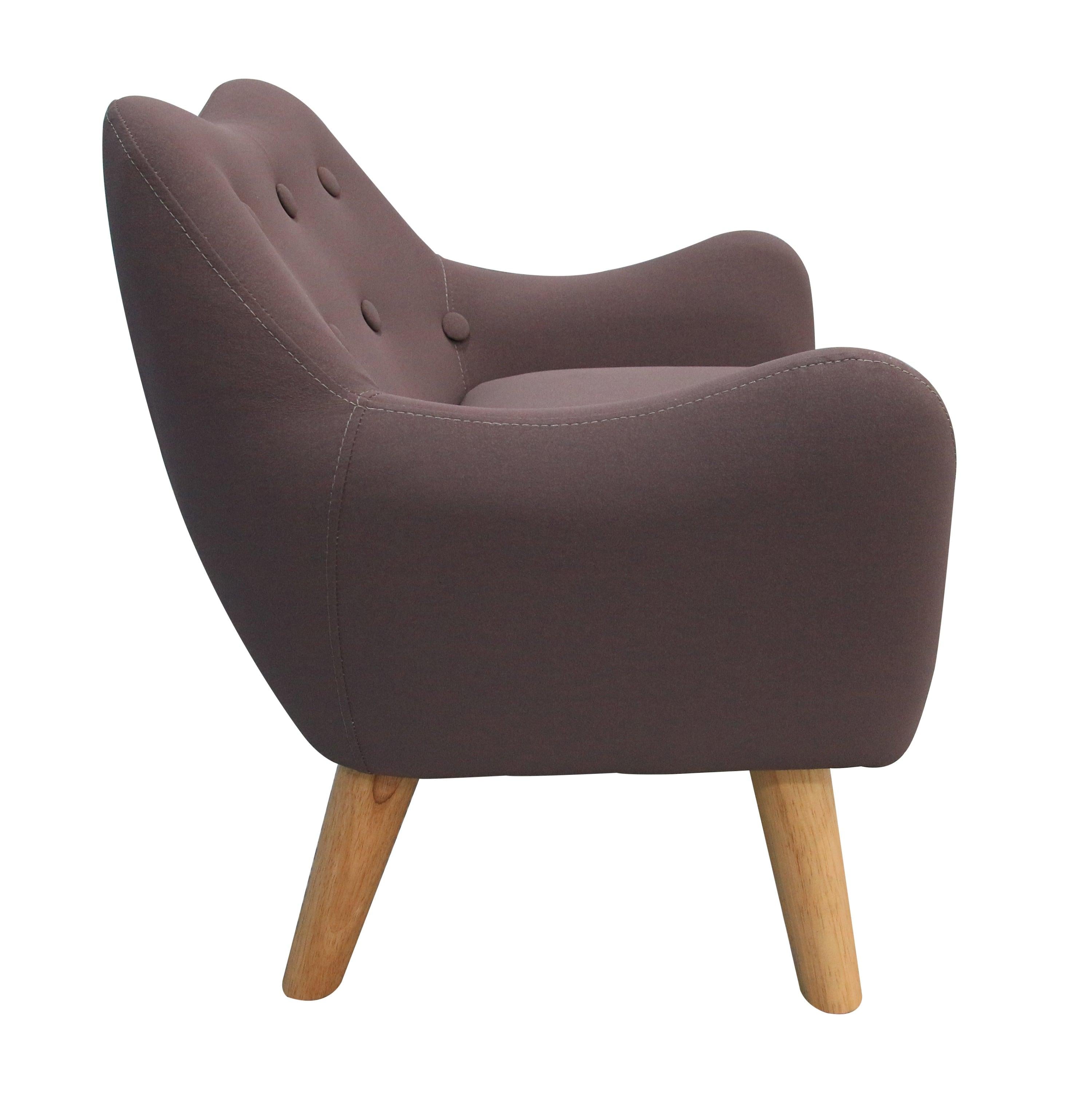 Microfibres fabric upholstered child accent armchair with wooden legs, kids sofa