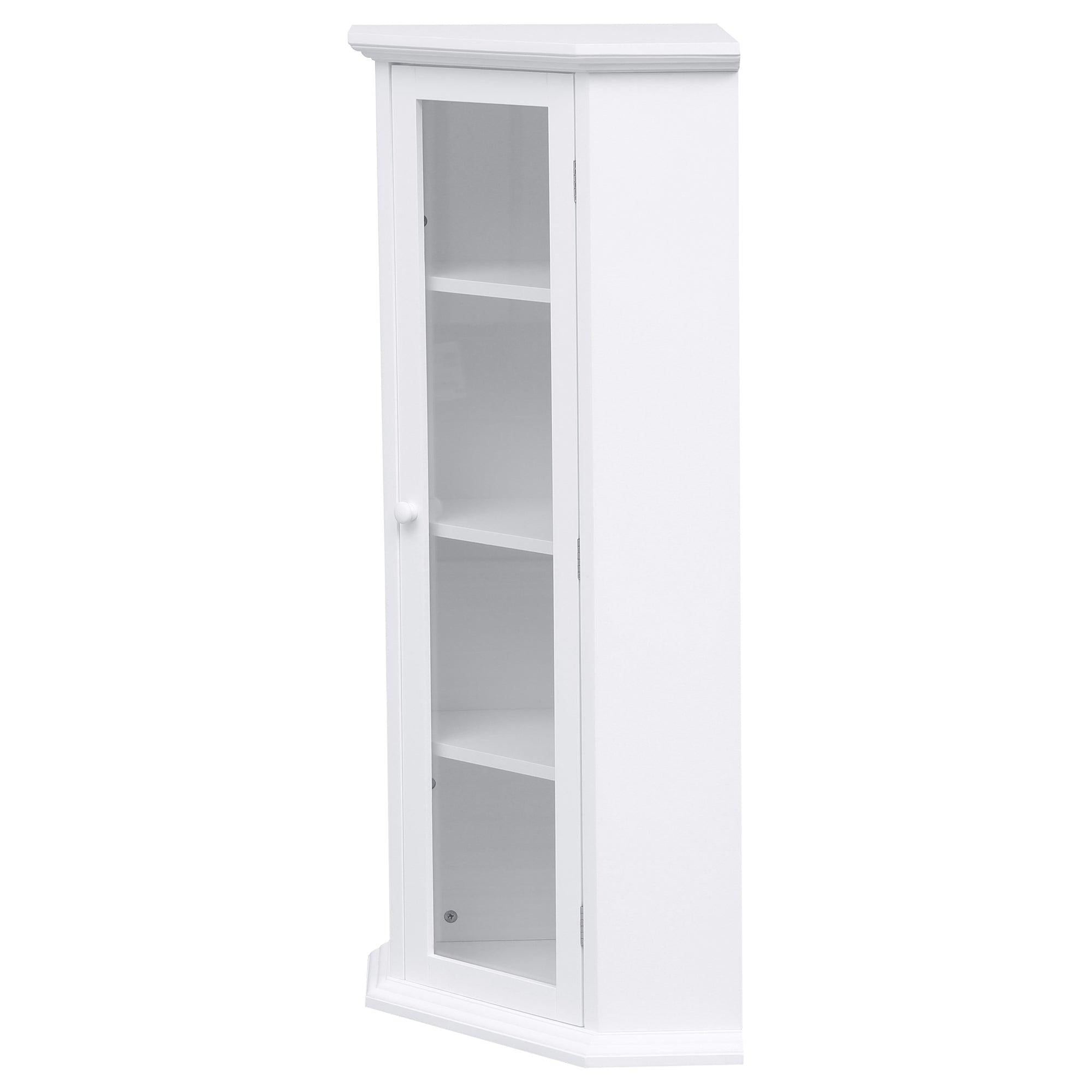 Freestanding Bathroom Cabinet with Glass Door, CornerStorage Cabinet for Bathroom, Living Room and Kitchen, MDF Board with Painted Finish, White