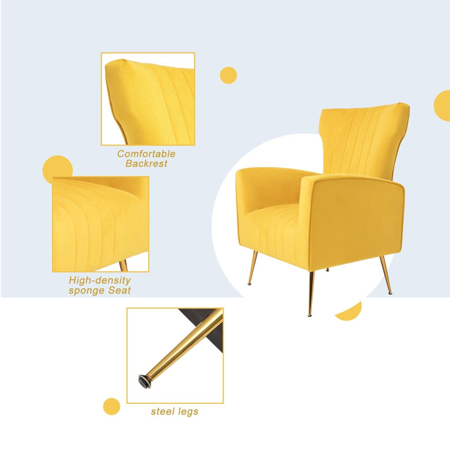 Velvet Accent Chair, Wingback Arm Chair with Gold Legs, Upholstered Single Sofa for Living Room Bedroom