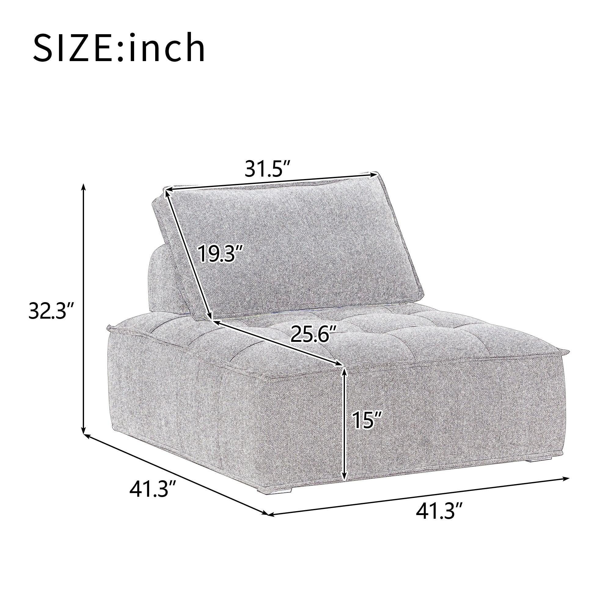 Upholstered Seating Armless Accent Chair 41.3*41.3*32.8 Inch Oversized Leisure Sofa Lounge Chair Lazy Sofa Barrel Chair for Living Room Corner Bedroom Office, Linen, Gray