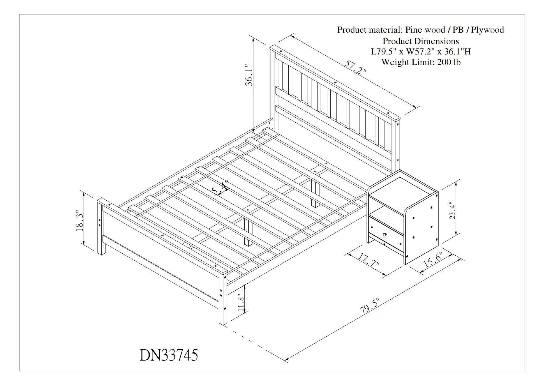 Full Bed with Headboard and Footboard for Kids, Teens, Adults,with a Nightstand,Grey