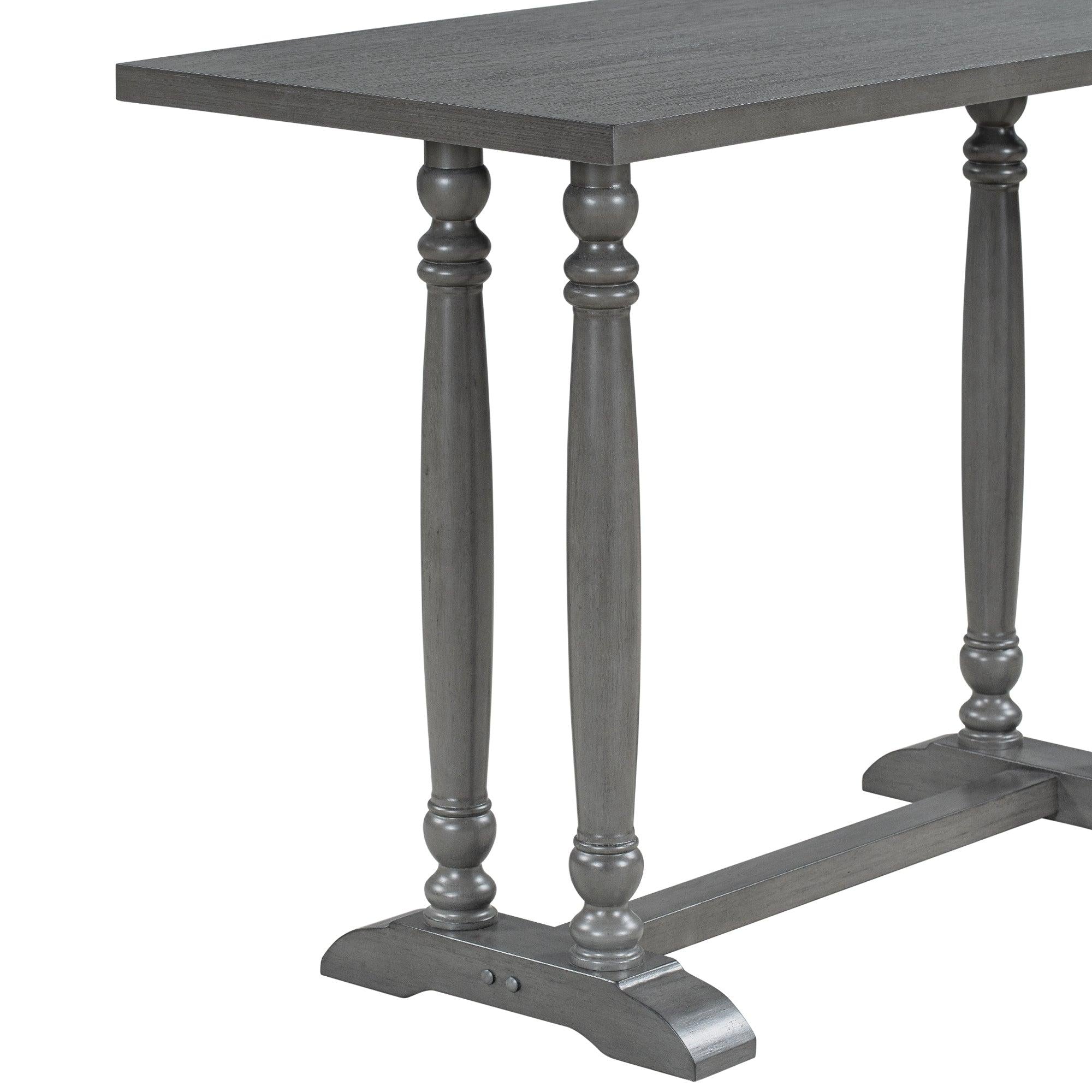 5-Piece Dining Table Set, Counter Height Dining Furniture with a Rustic Table and 4 Upholstered Stools for Kitchen, Dining Room (Gray)