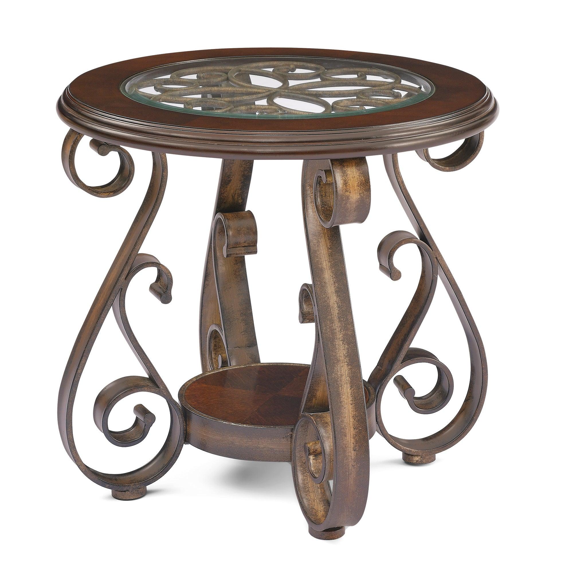 End Table with Glass Table Top and Powder Coat Finish Metal Legs，Dark Brown （25.5"X25.5"X23.5")