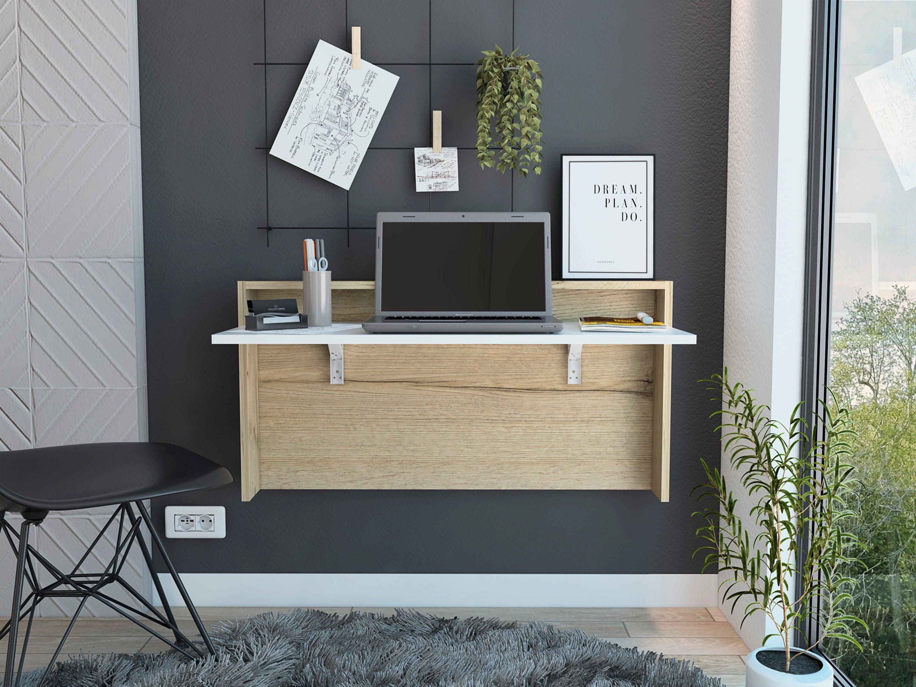 Collier Rectangle Floating Desk Light Oak and White image