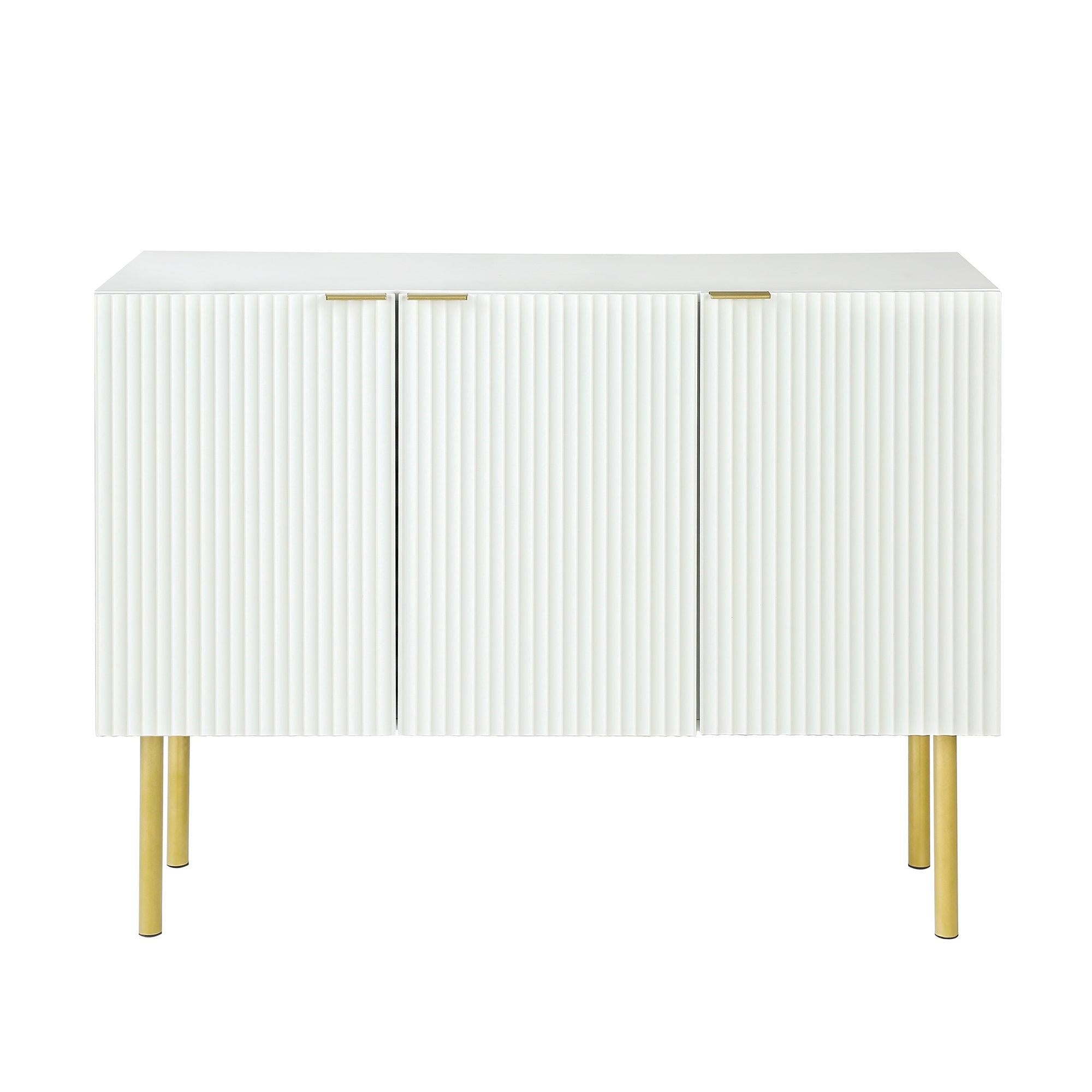 Modern Simple & Luxury Style Sideboard Particle Board & MDF Board Cabinet with Gold Metal Legs & Handles, Adjustable Shelves for Living Room, Dining Room (White)