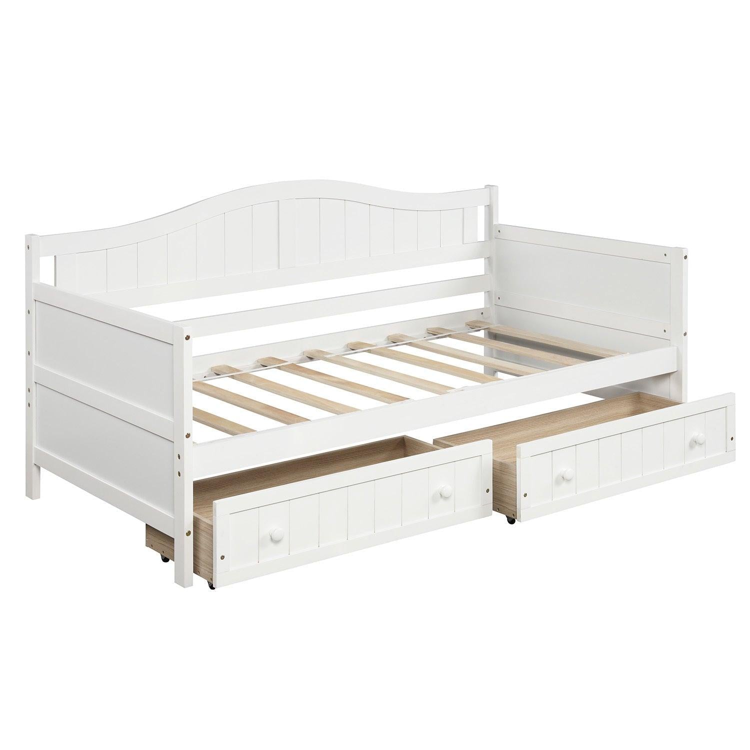 Twin Wooden Daybed with 2 drawers, Sofa Bed for Bedroom Living Room,No Box Spring Needed,White