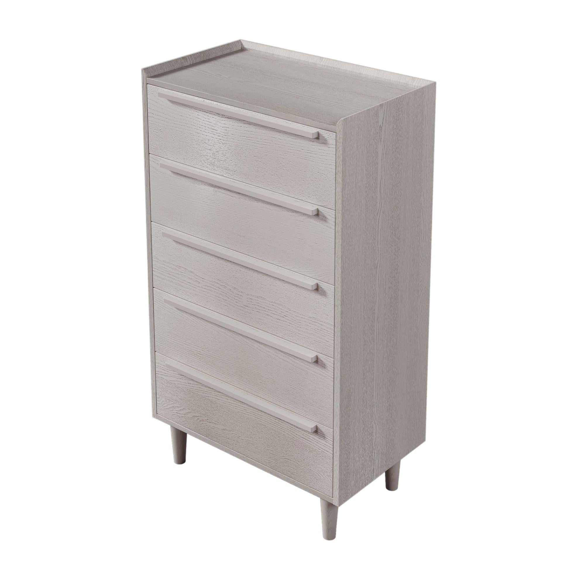 Modern Style Manufactured Wood 5-Drawer Chest with Solid Wood Legs, Stone Gray