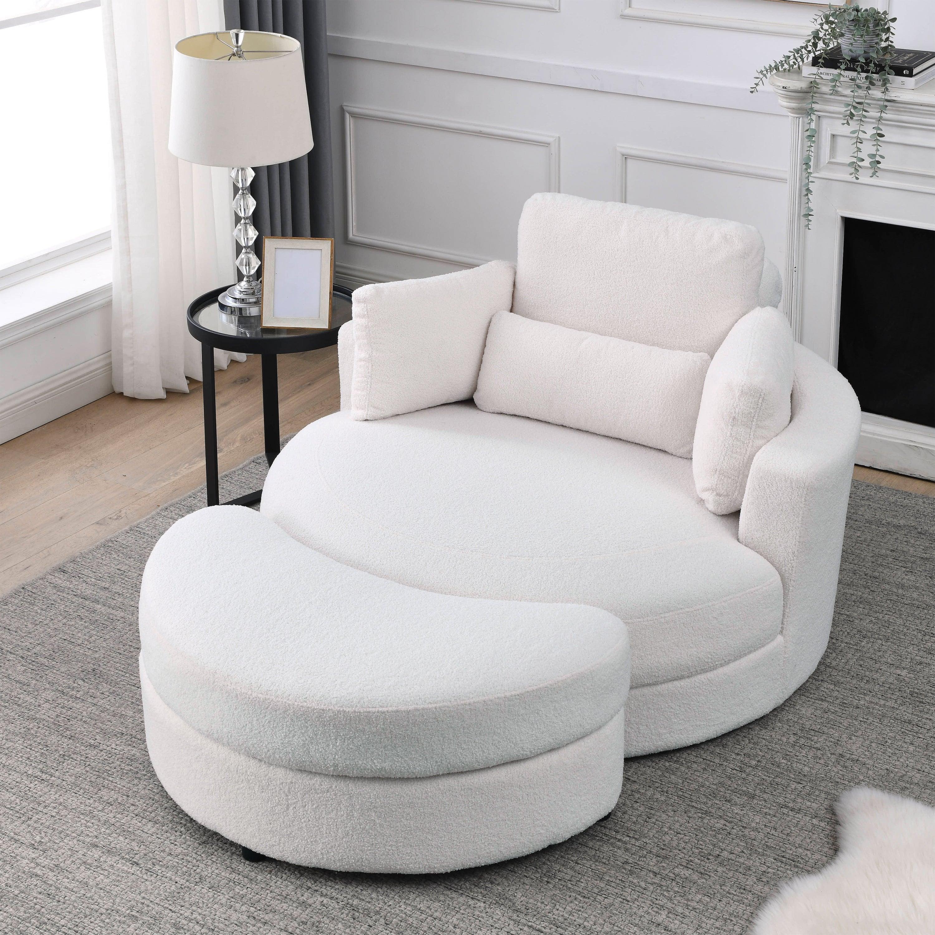 Swivel Accent BarrelModern Sofa Lounge Club Big Round Chair withStorage Ottoman Linen Fabric for Living Room Hotel with Pillows