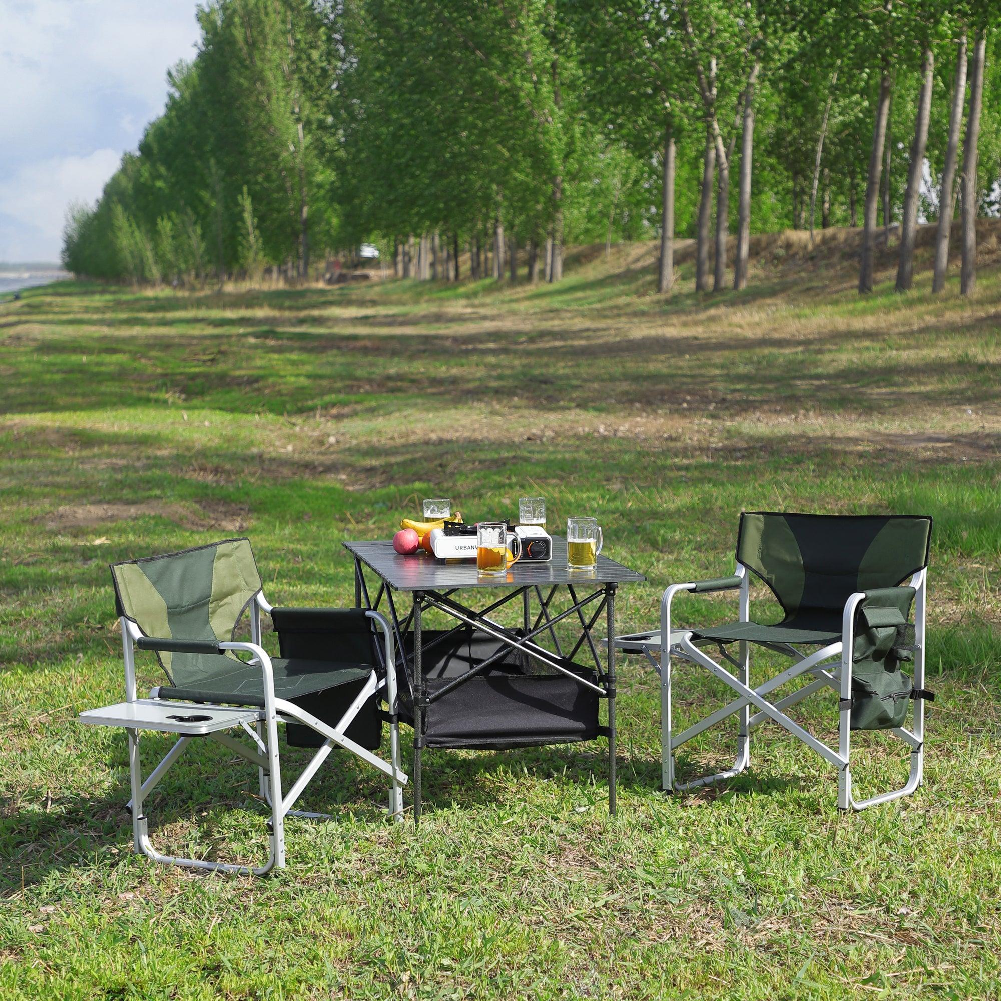 Set of 3, Folding Outdoor Table and Chairs Set for Indoor, Outdoor Camping, Picnics, Beach,Backyard, BBQ, Party, Patio, Black/Green image