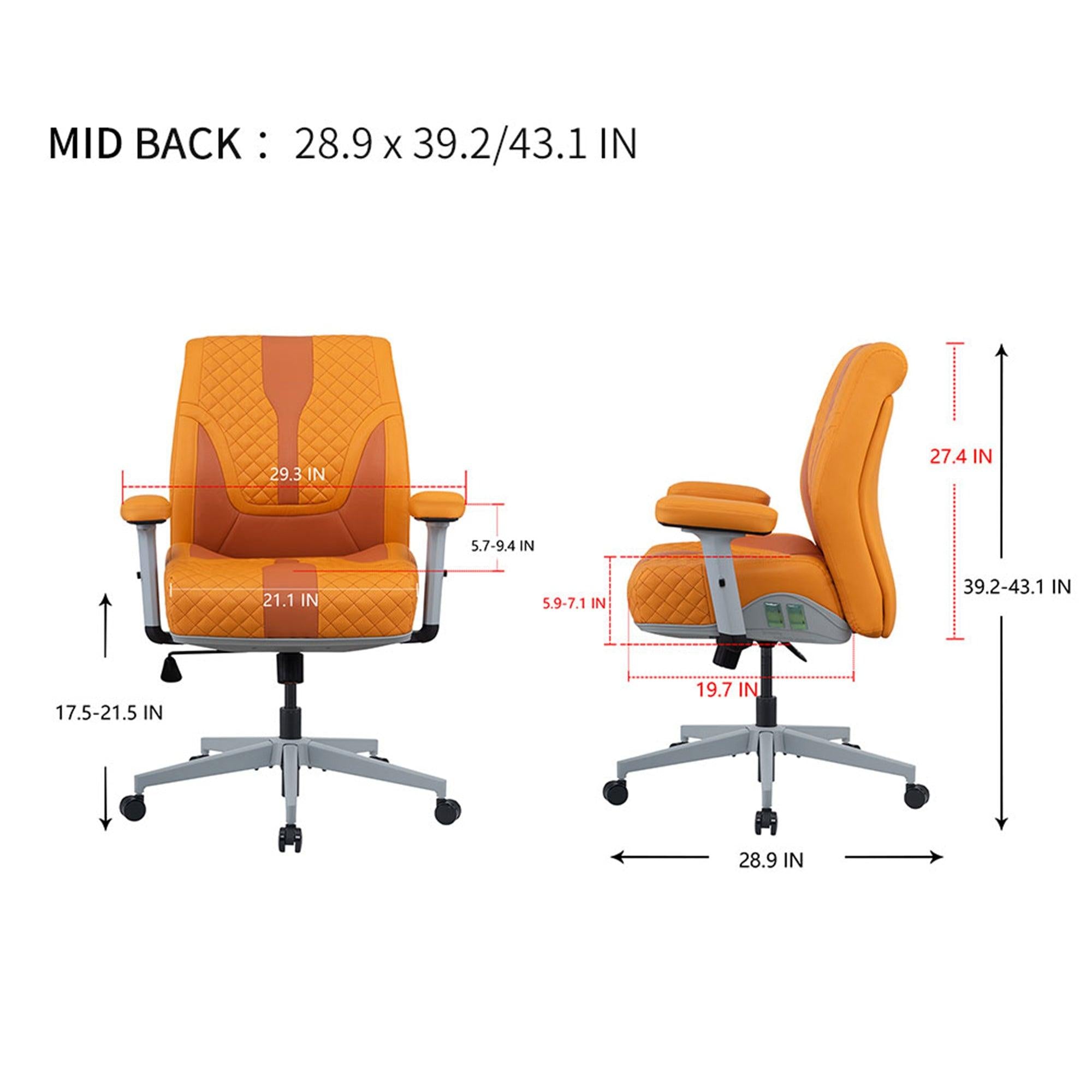 Office Desk Chair, Air Cushion Mid Back Ergonomic Managerial Executive Chairs, Headrest and Lumbar Support Desk Chairs with Wheels and Armrest, Orange/Dark Orange