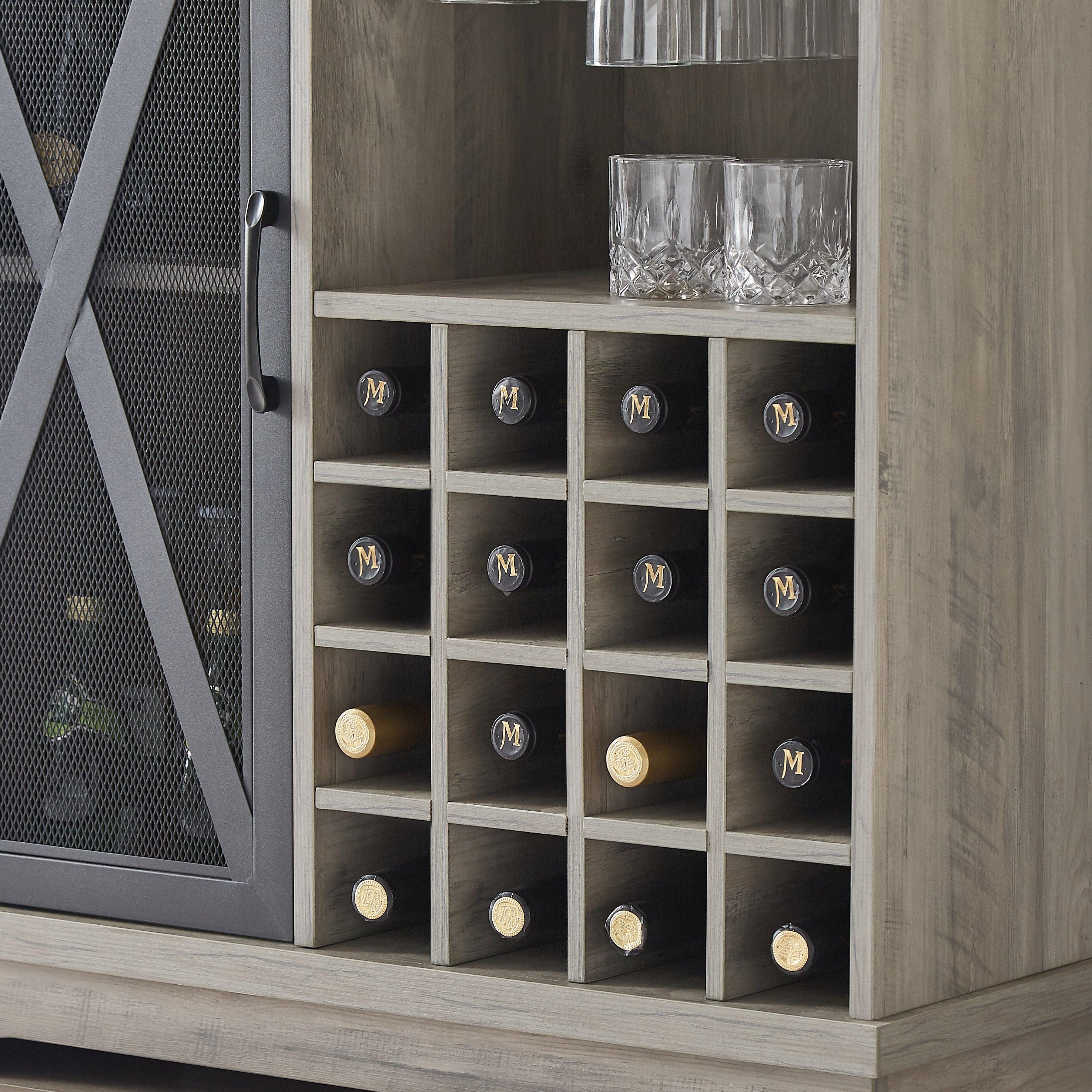 Single door wine cabinet with 16 wineStorage compartments (Gray, 31.50" W*13.78" D*35.43" H)