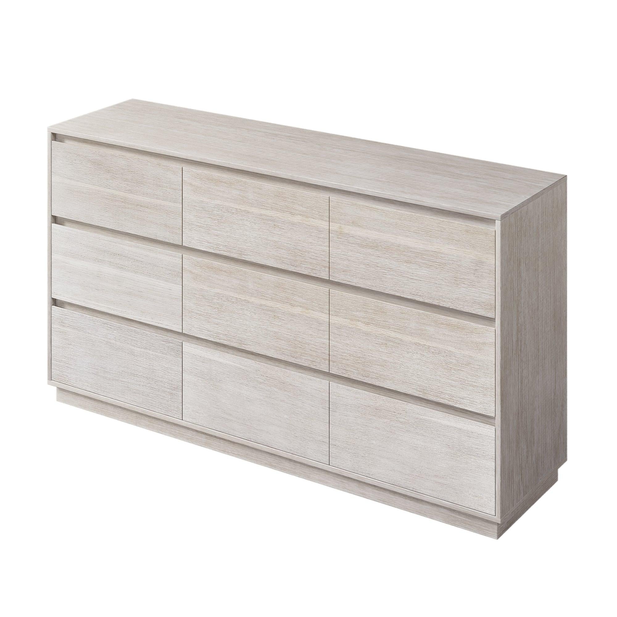 Modern Style Soild Wood 9-Drawer Dresser for Bedroom, Living Room, Stone Gray