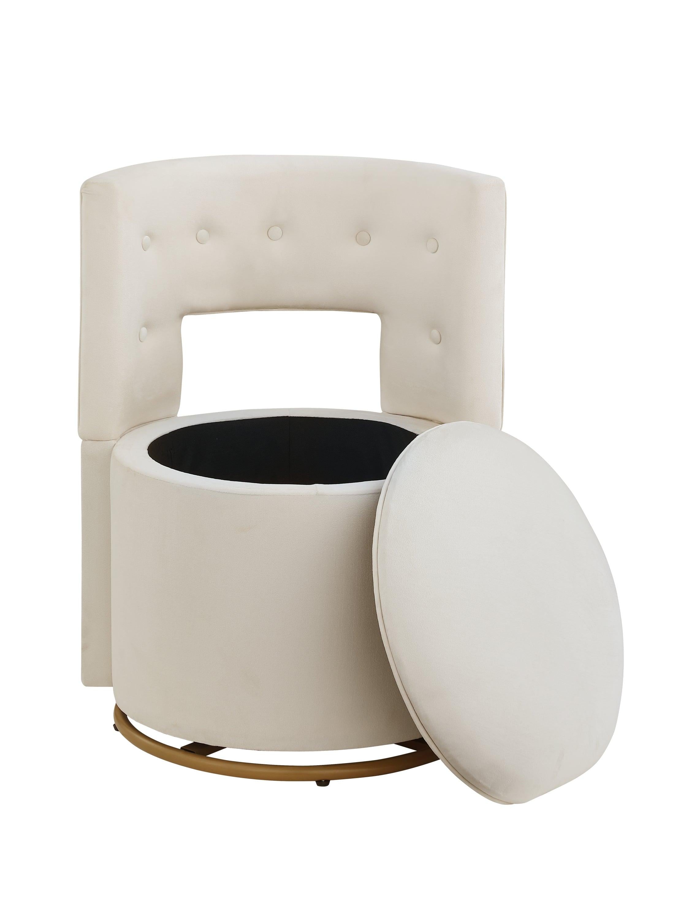 360° Swivel Accent Chair withStorage Function, Velvet Curved Chair with Gold Metal Base for Living Room, Nursery, Bedroom