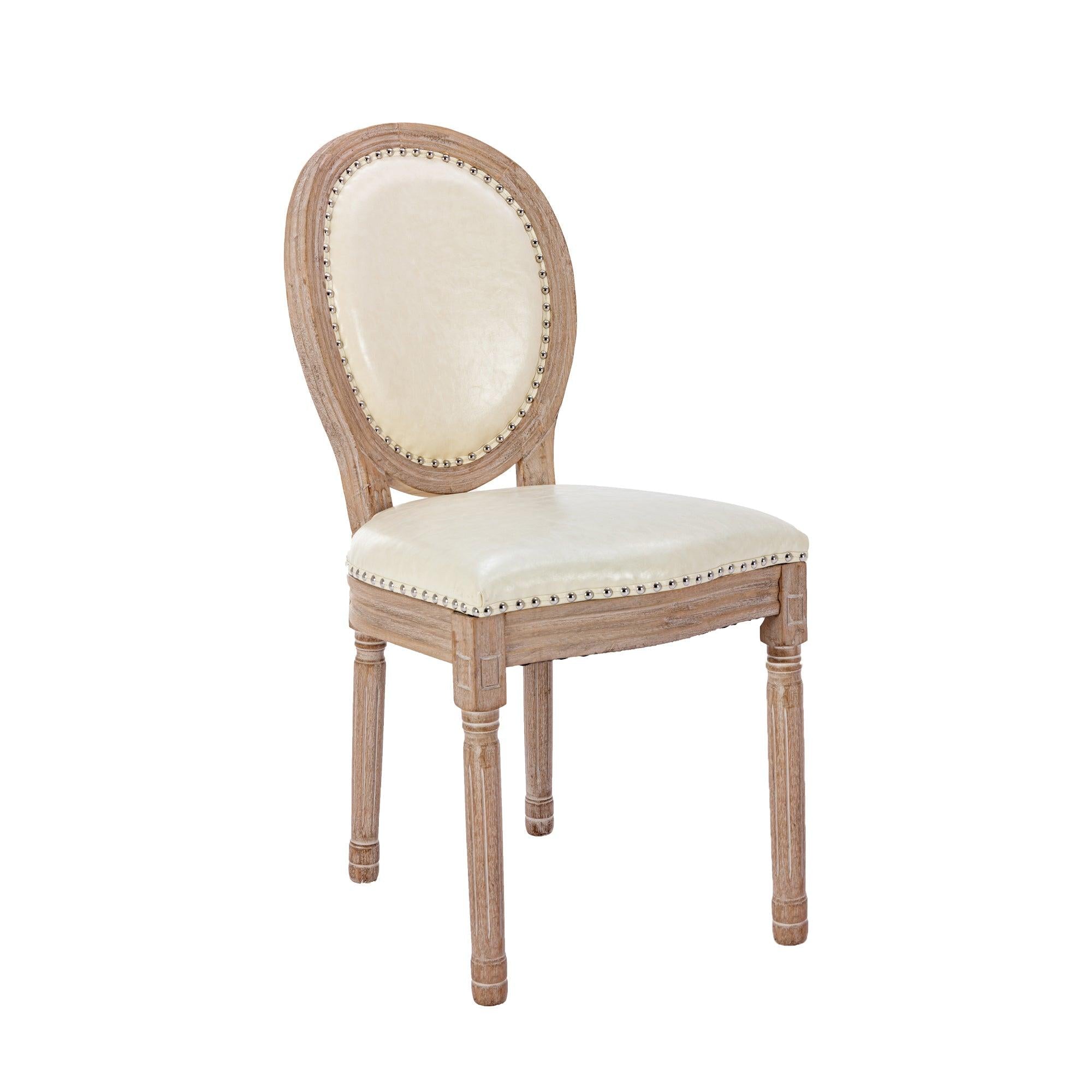 Upholstered  French Dining  Chair with rubber legs PU leather,Set of 2, Beige